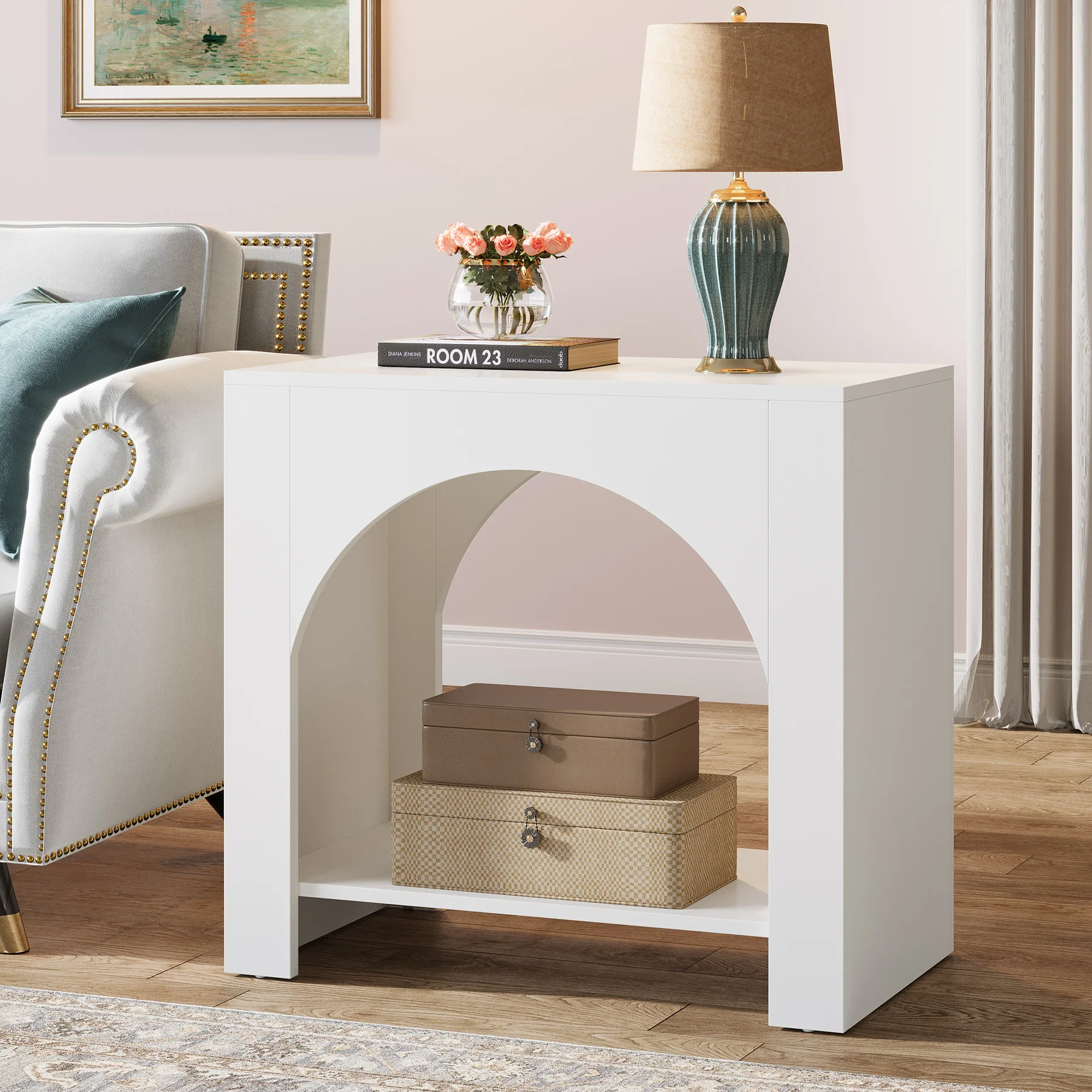 27" End Table, 2 Tier Square Side Table with Storage Shelf - Image 14