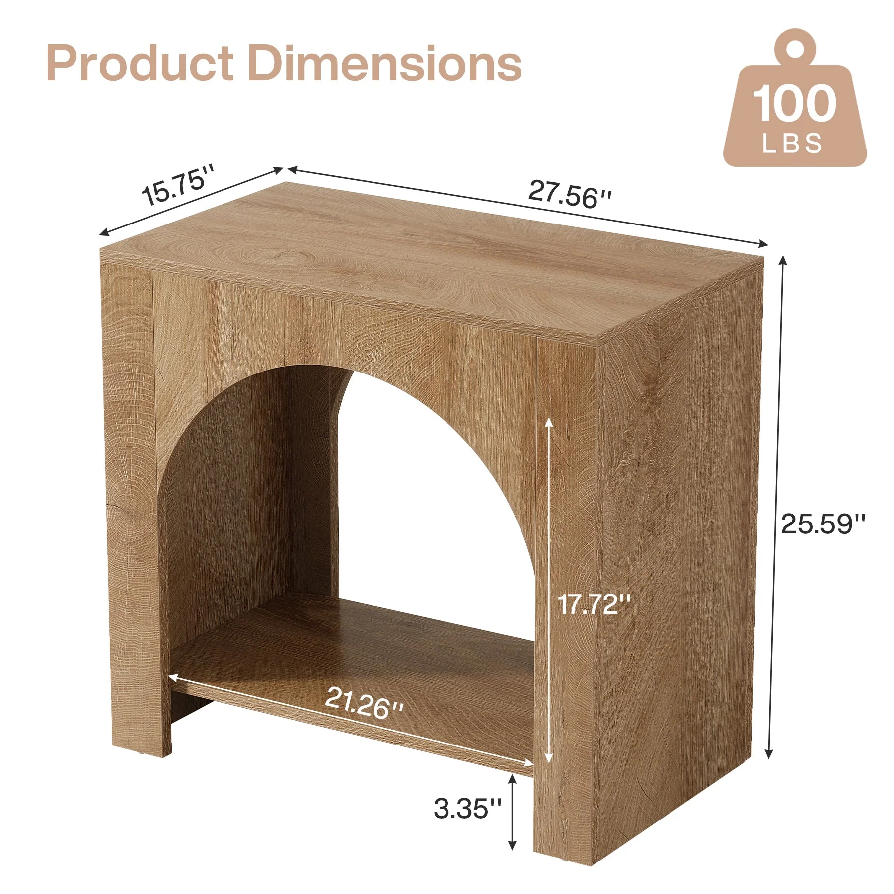 27" End Table, 2 Tier Square Side Table with Storage Shelf - Image 2