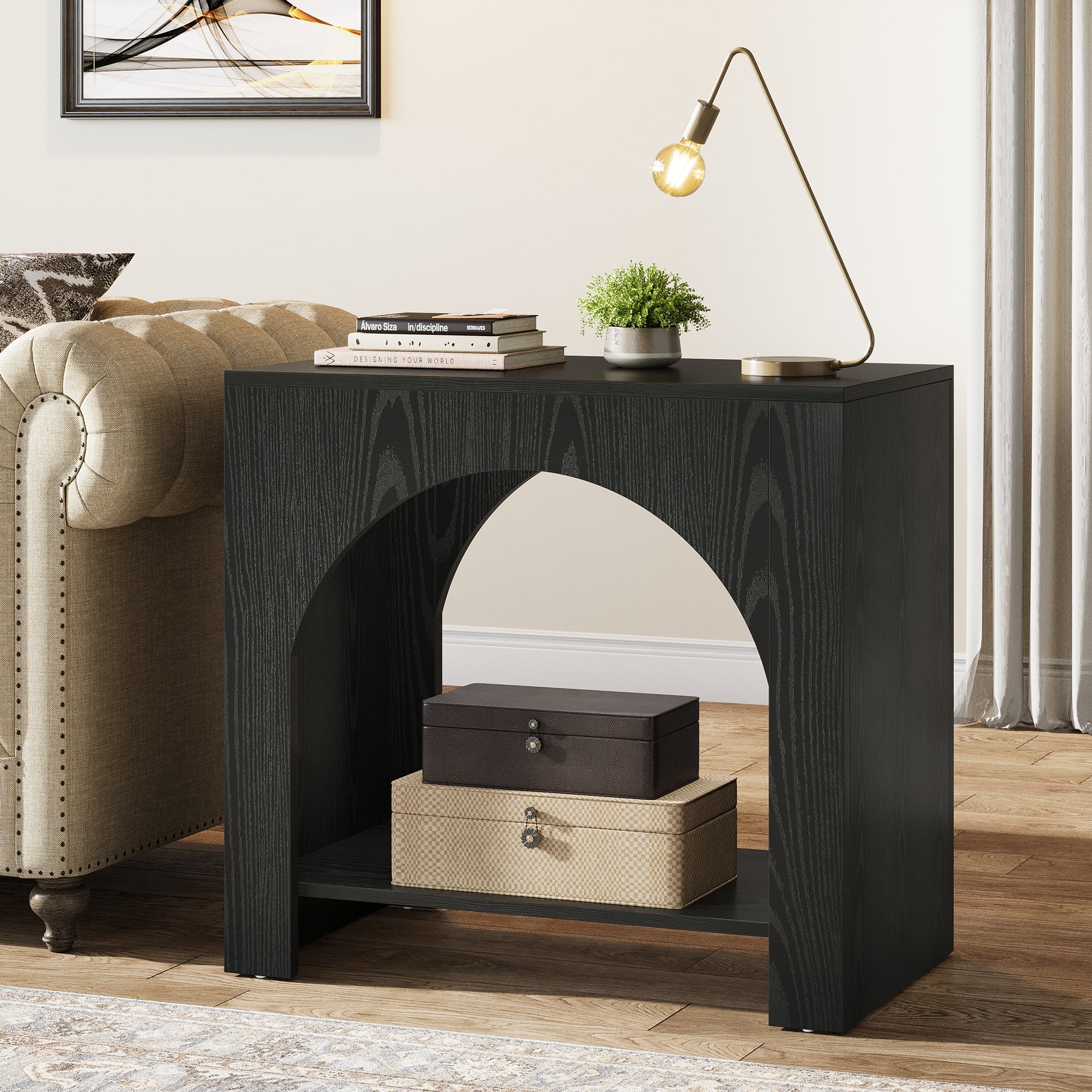 27" End Table, 2 Tier Square Side Table with Storage Shelf - Image 8