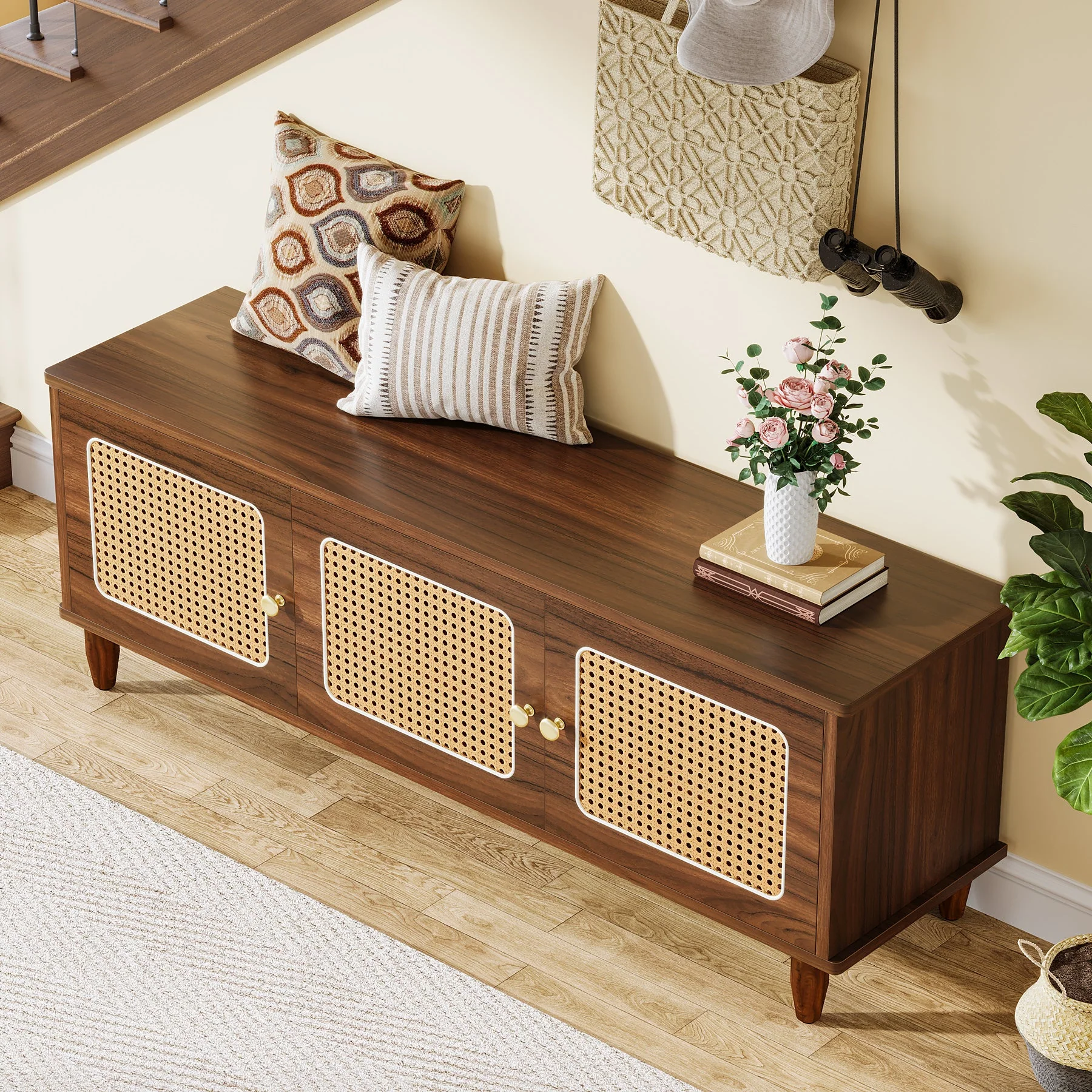 55" Storage Bench, 2-Tier Shoe Bench with Lift Top Storage - Image 3