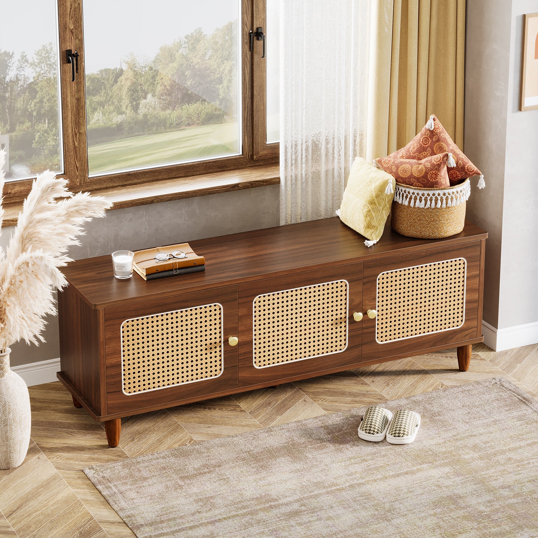 55" Storage Bench, 2-Tier Shoe Bench with Lift Top Storage - Image 4