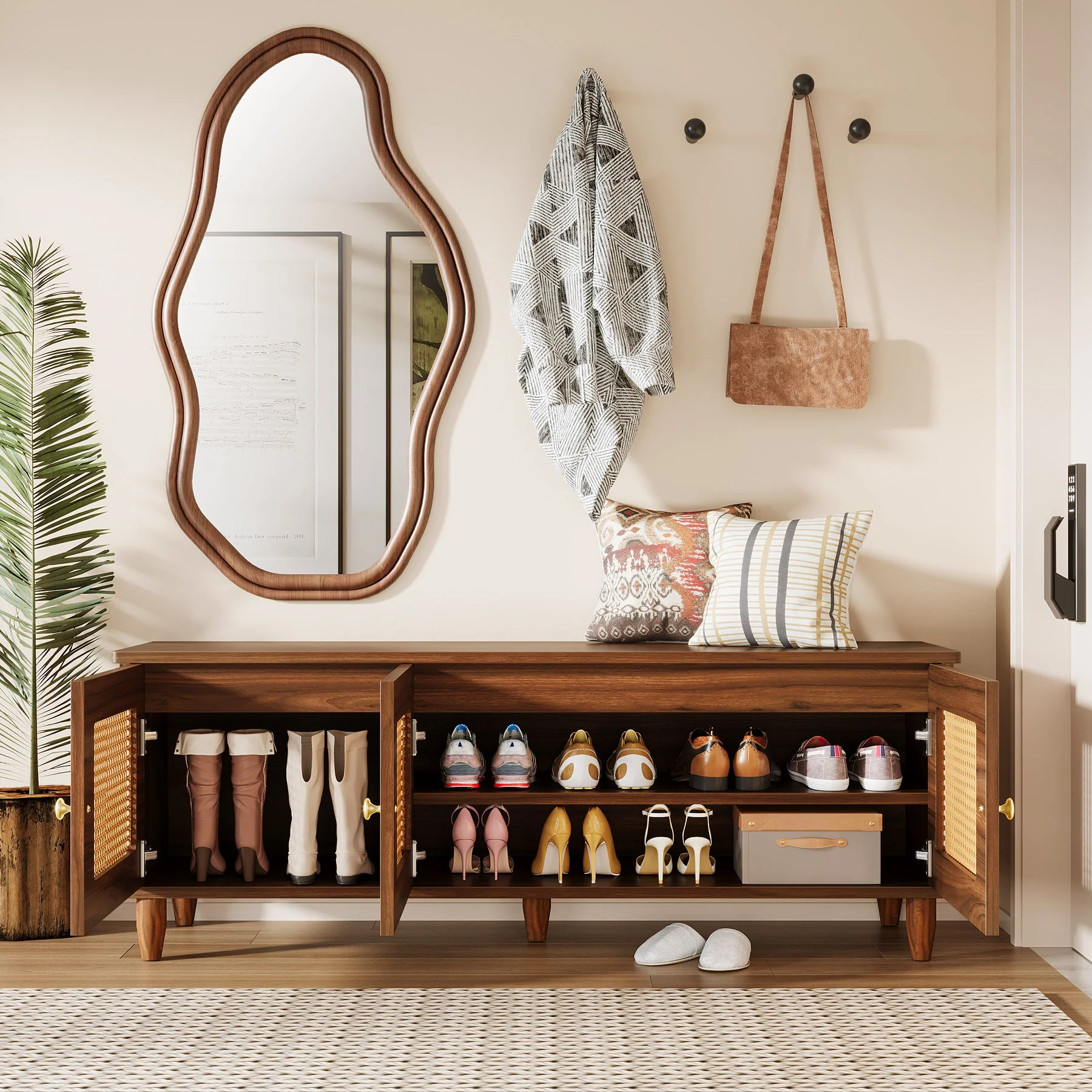 55" Storage Bench, 2-Tier Shoe Bench with Lift Top Storage - Image 6