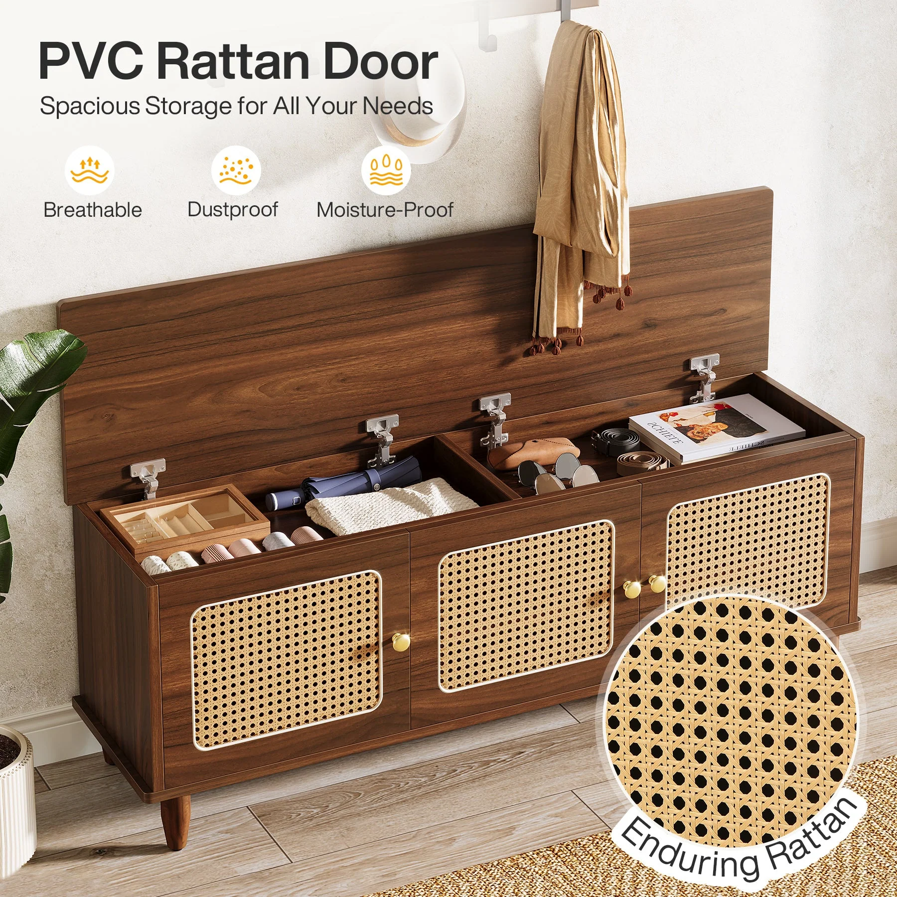 55" Storage Bench, 2-Tier Shoe Bench with Lift Top Storage - Image 7