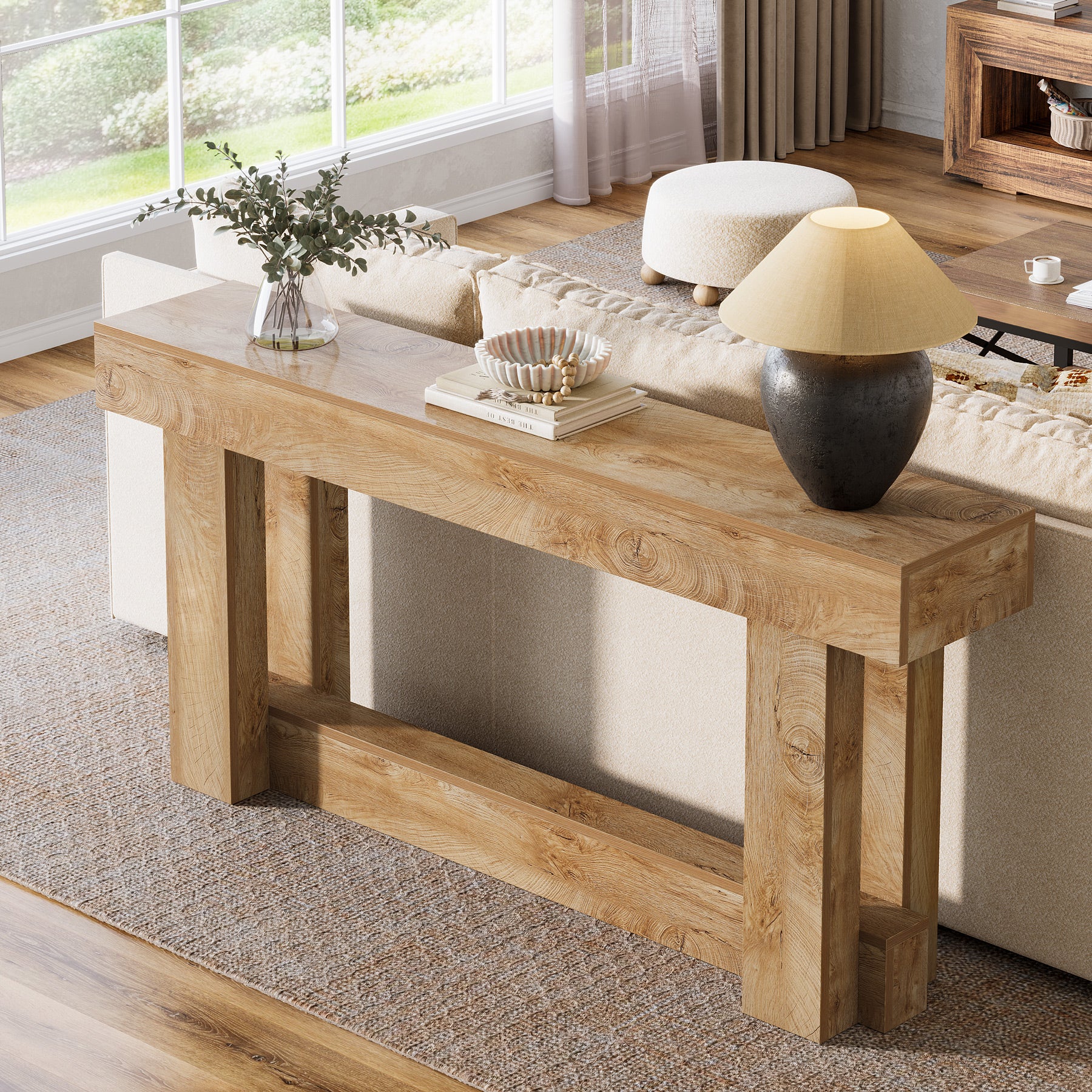63" Wood Console Table, 2-Tier Farmhouse Entryway Table - Image 4