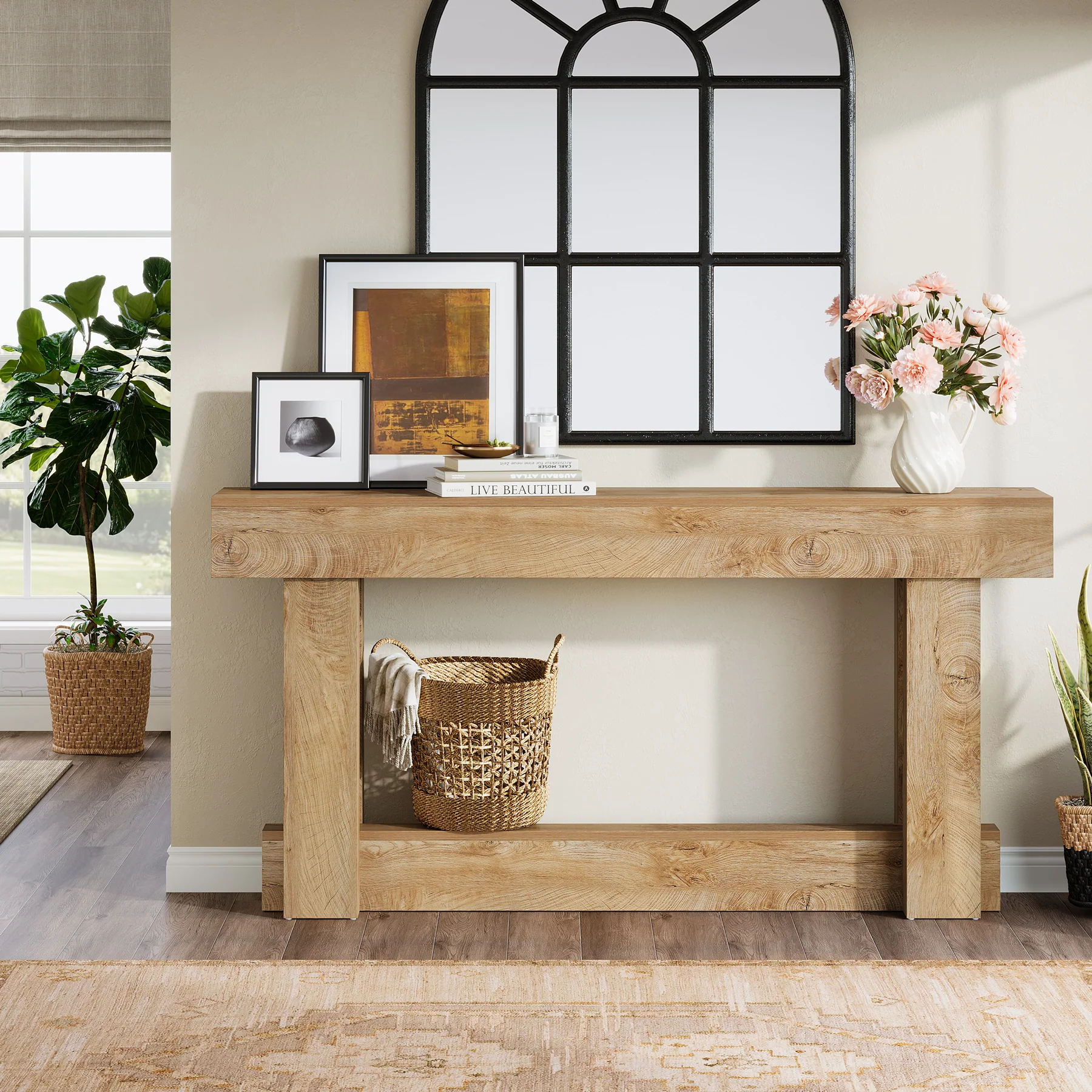 63" Wood Console Table, 2-Tier Farmhouse Entryway Table - Image 6