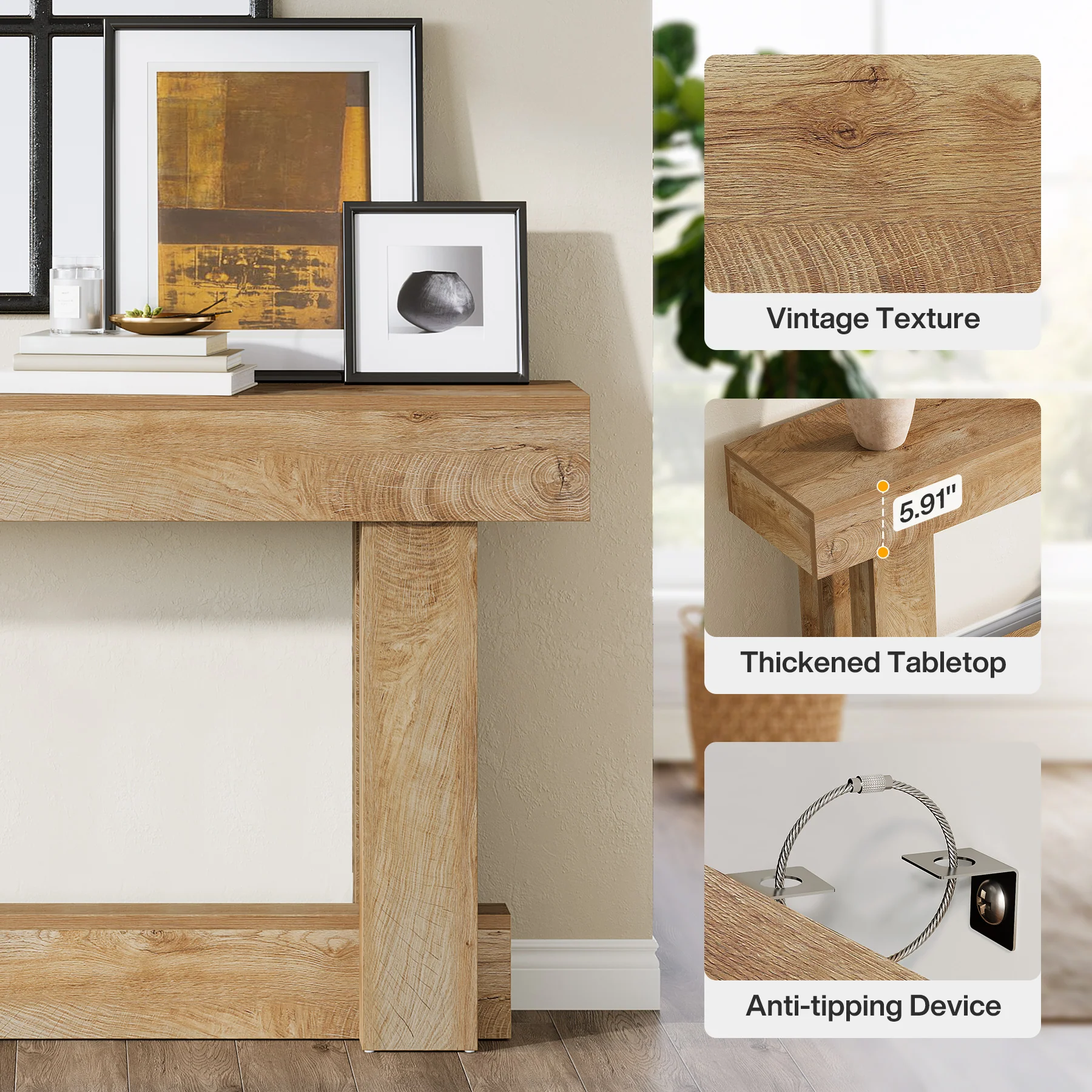 63" Wood Console Table, 2-Tier Farmhouse Entryway Table - Image 8