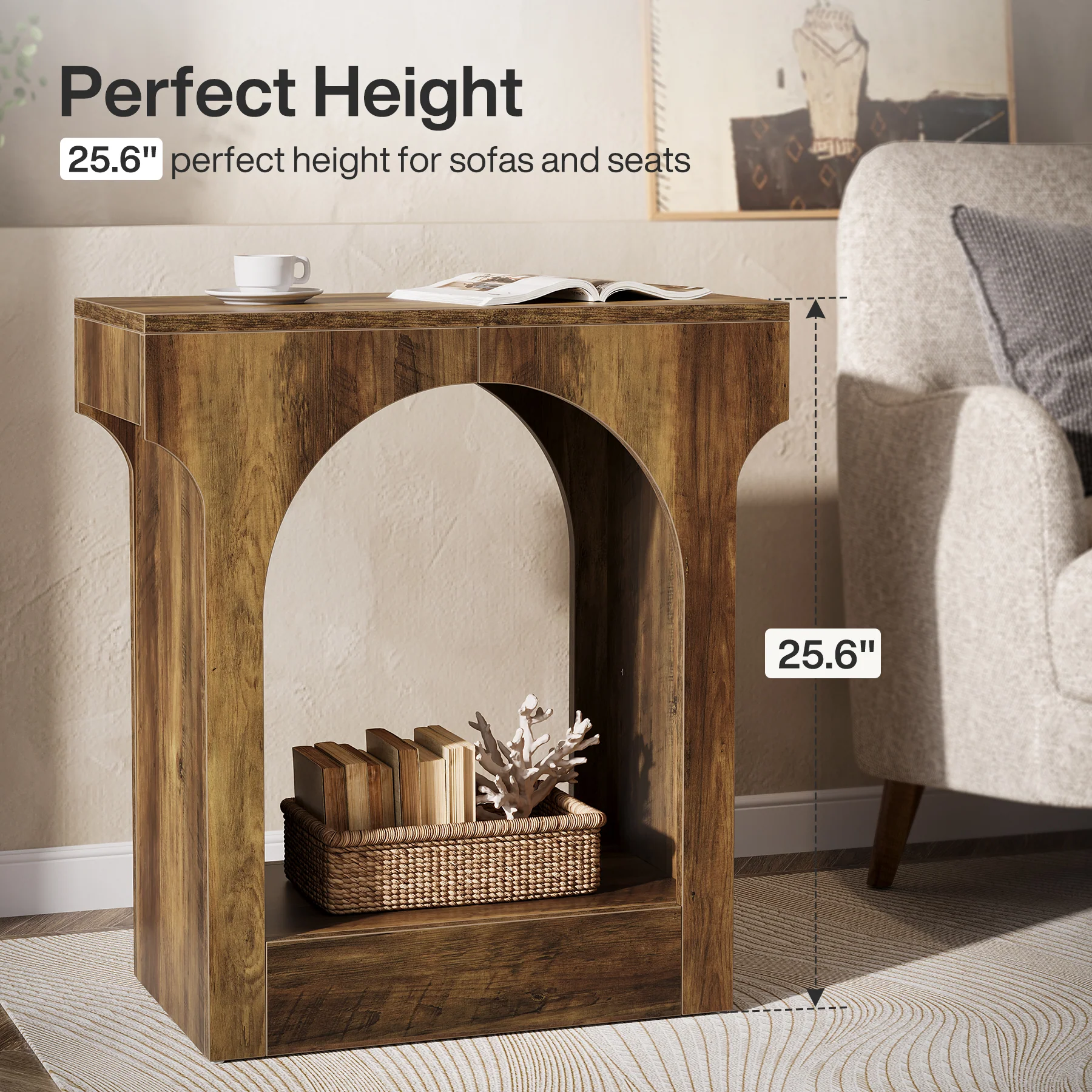 Narrow End Table, 2-Tier Side Table with Storage Space - Image 5