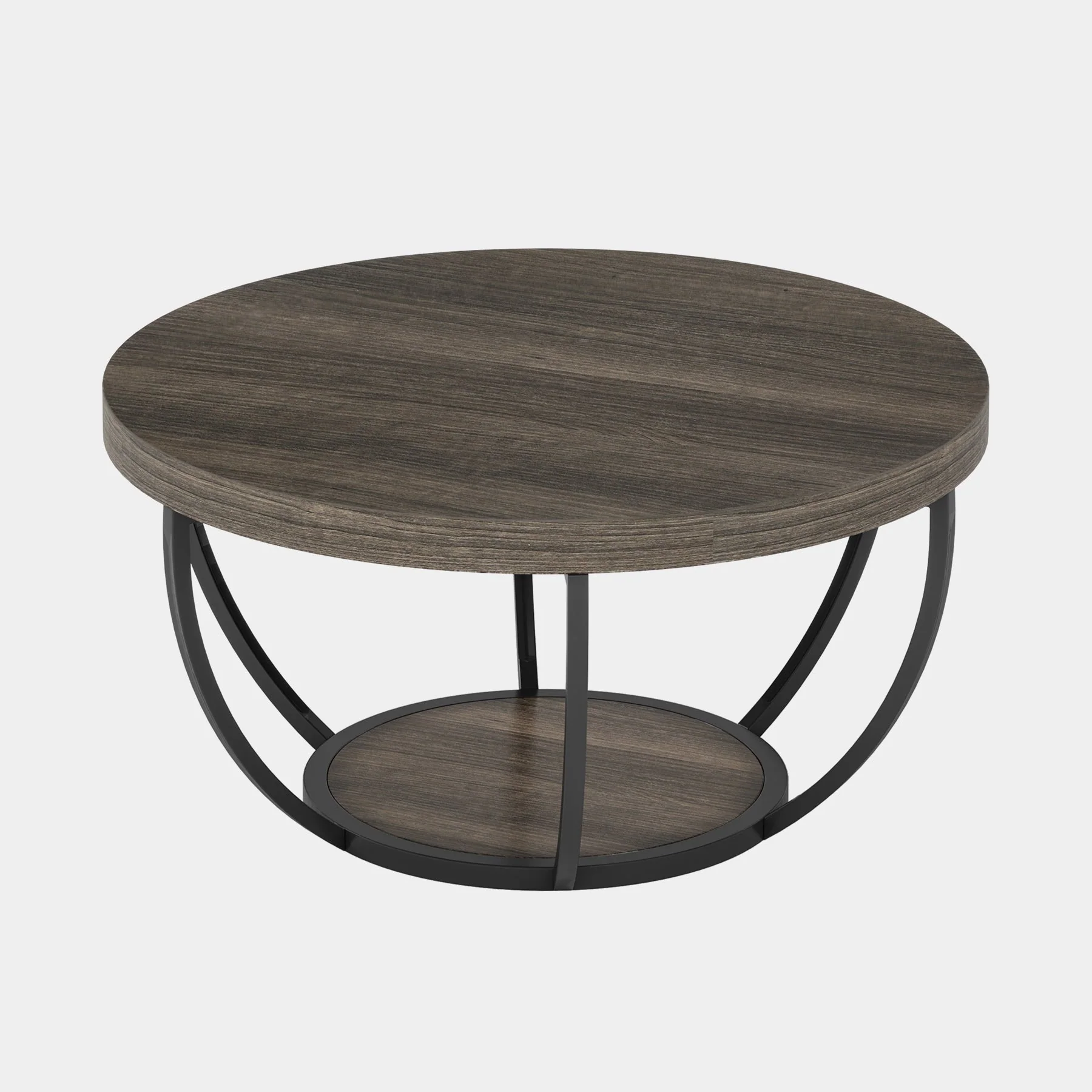 Wooden Coffee Table, 2-Tier Round Central Cocktail Table with Shelves - Image 14
