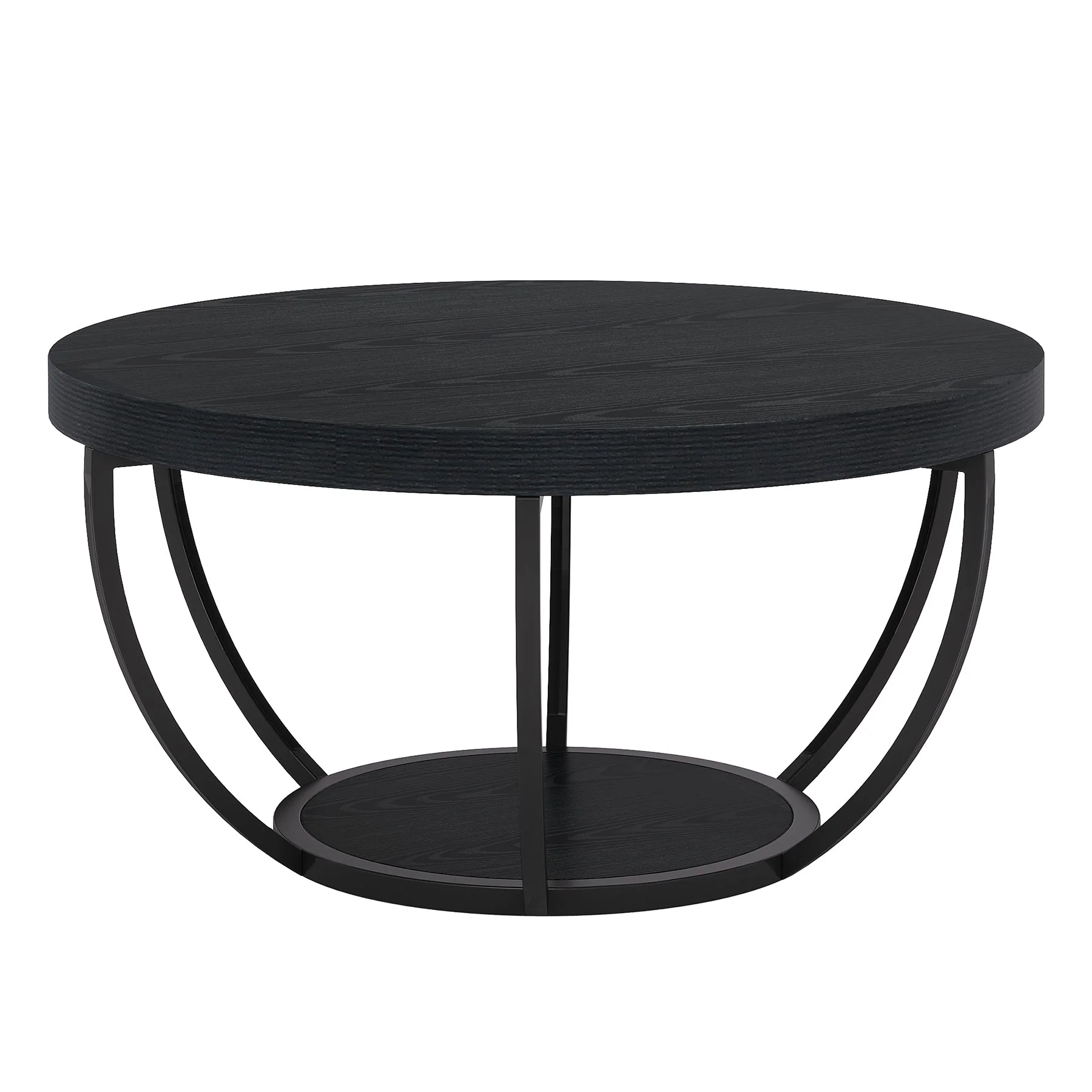 Wooden Coffee Table, 2-Tier Round Central Cocktail Table with Shelves - Image 16