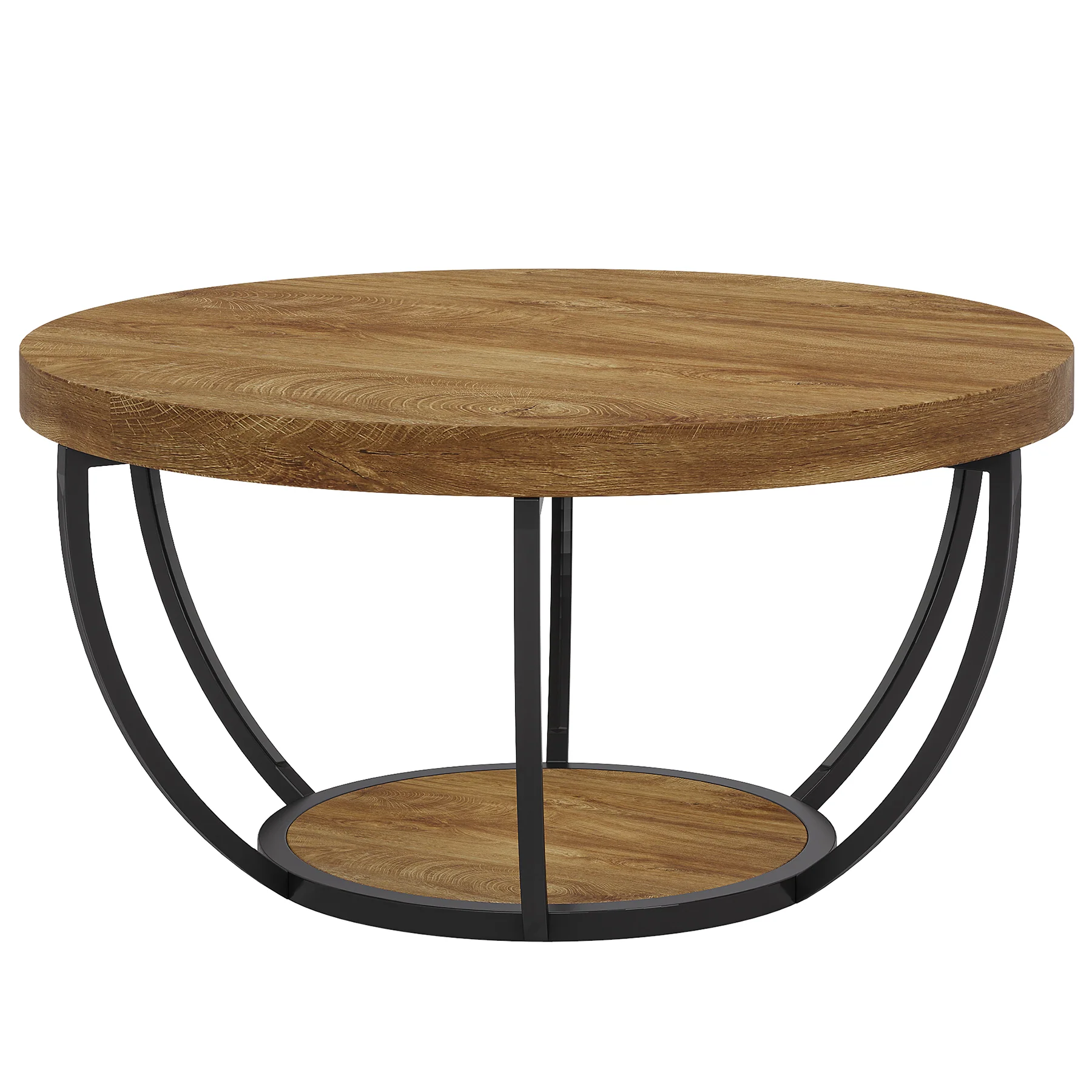 Wooden Coffee Table, 2-Tier Round Central Cocktail Table with Shelves - Image 18