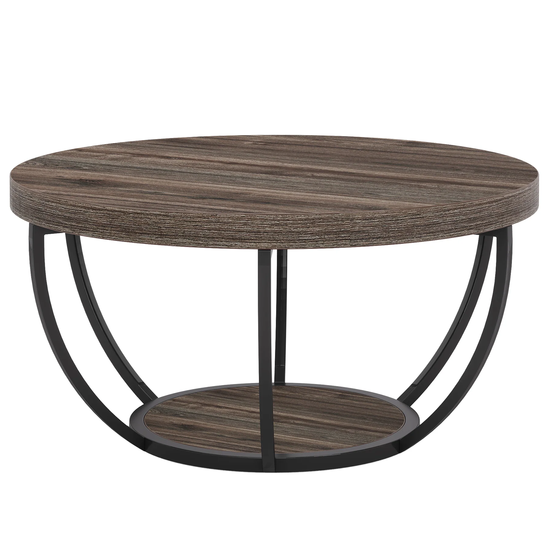 Wooden Coffee Table, 2-Tier Round Central Cocktail Table with Shelves - Image 21