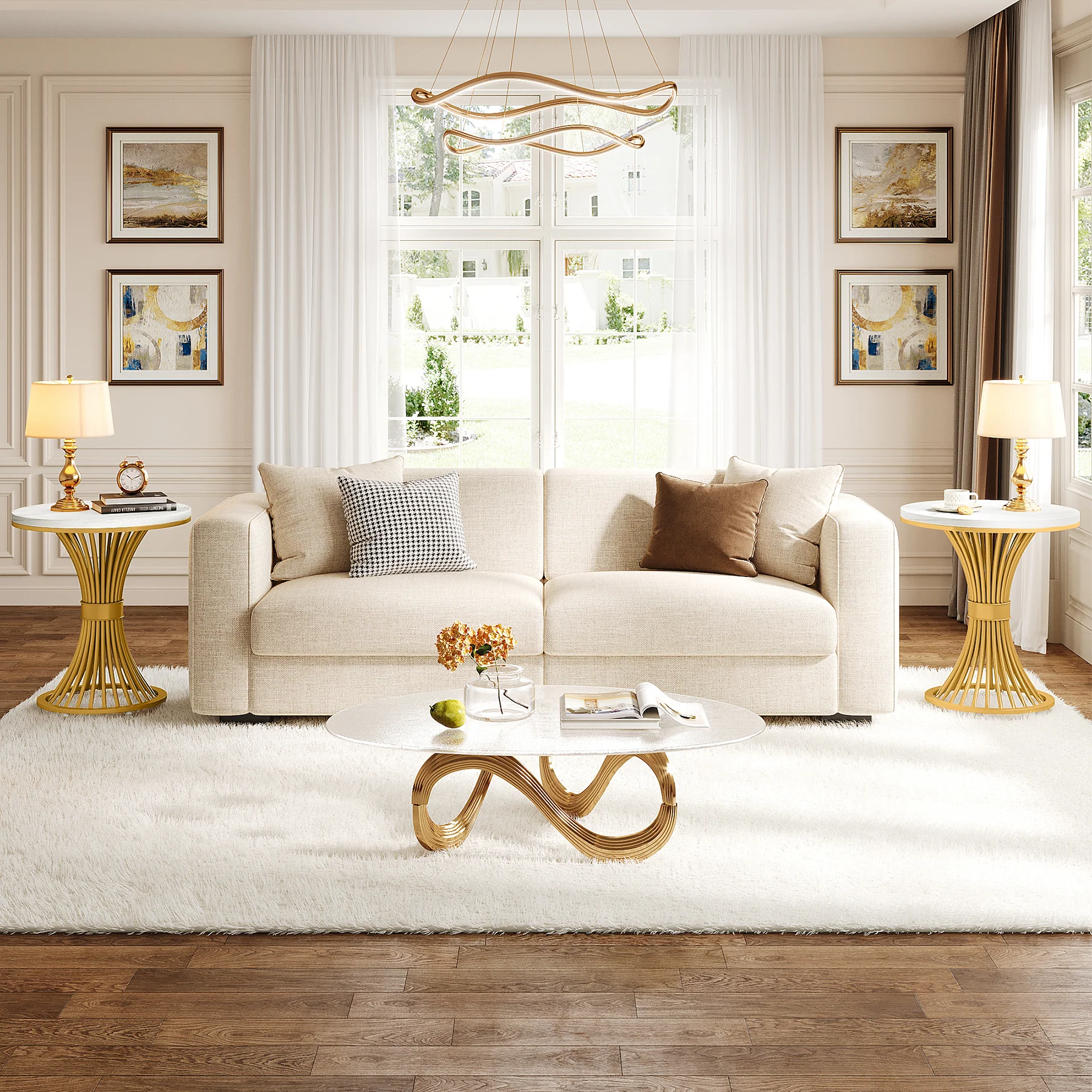Tribesigns 20-Inch Round End Table, Faux Marble Side Table with Gold Metal Base - Image 8