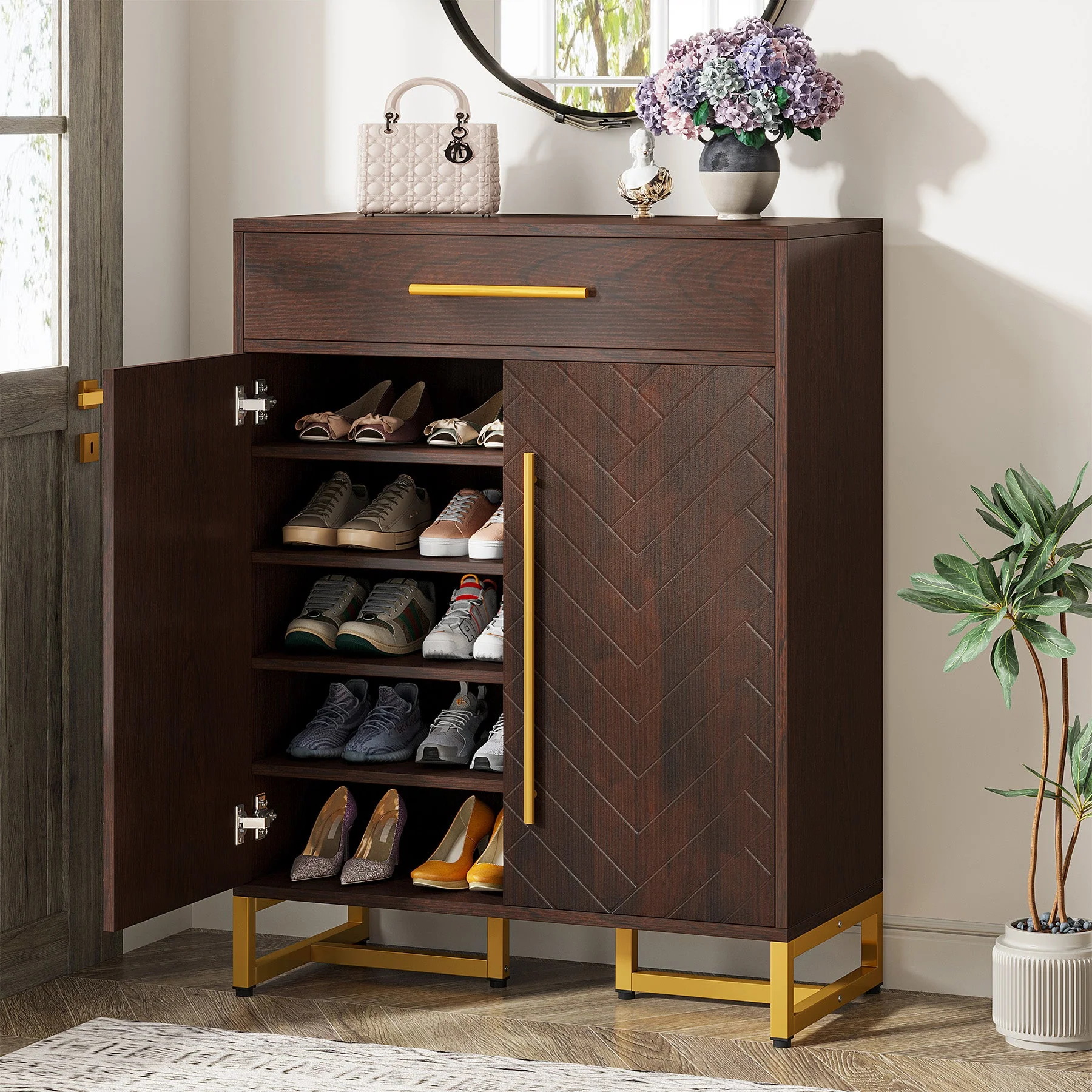 20-Pair Shoe Cabinet Organizer with Drawer & Adjustable Shelves - Image 4