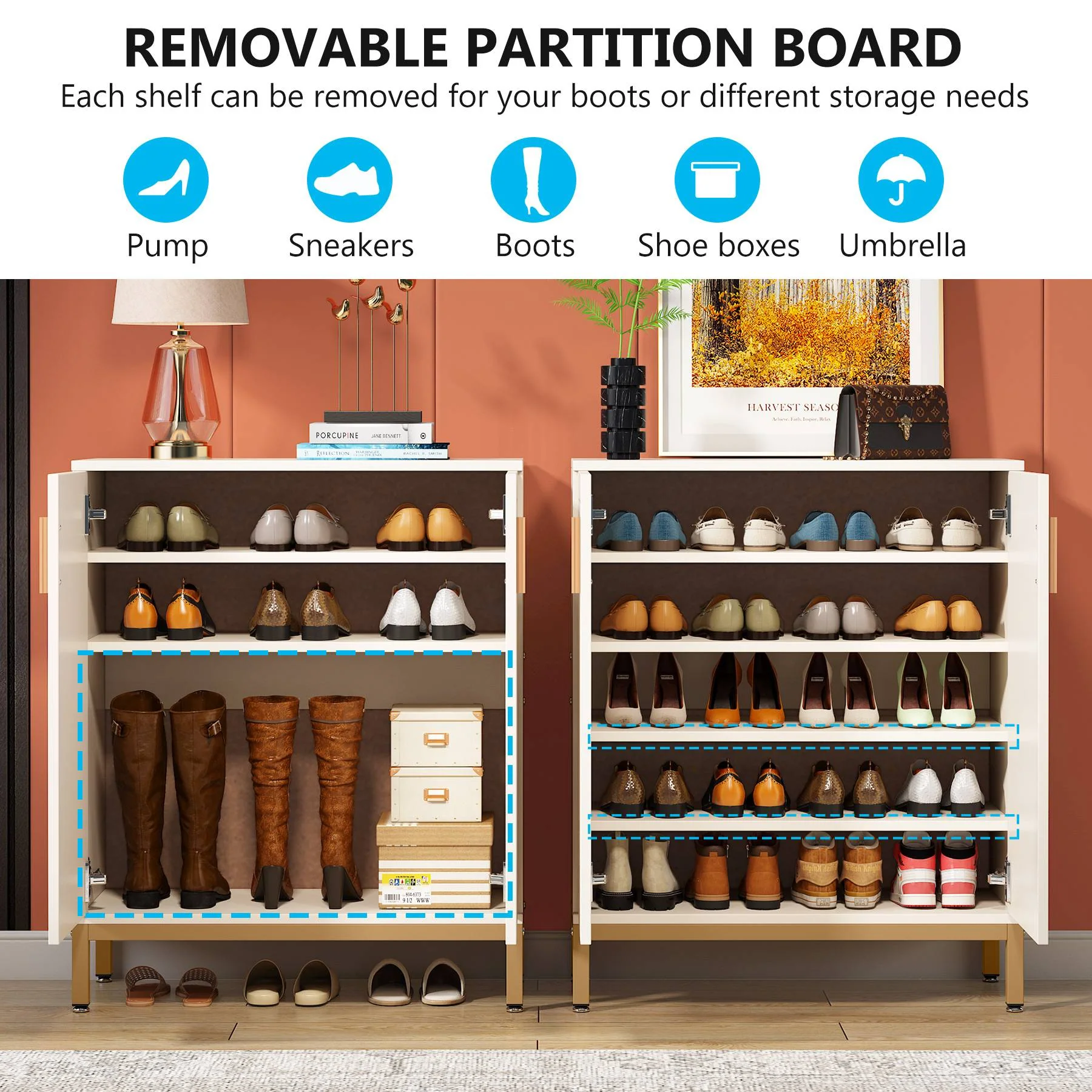 5-Tier Shoe Cabinet, 20 Pairs Entryway Shoe Racks Organizer with Shelves - Image 5