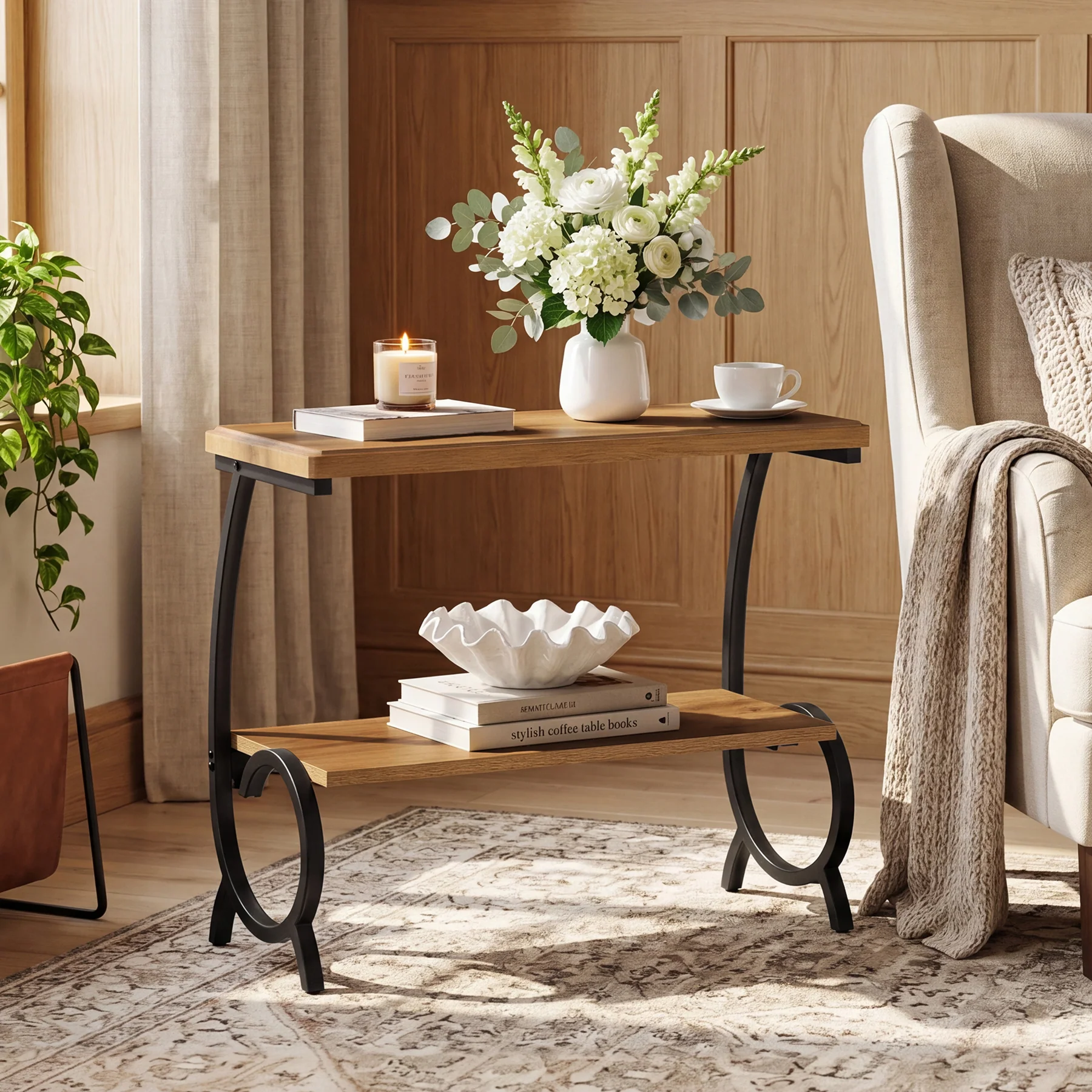 Tribesigns 2-Tier End Table, J-Shaped Side Table for Living Room - Image 10