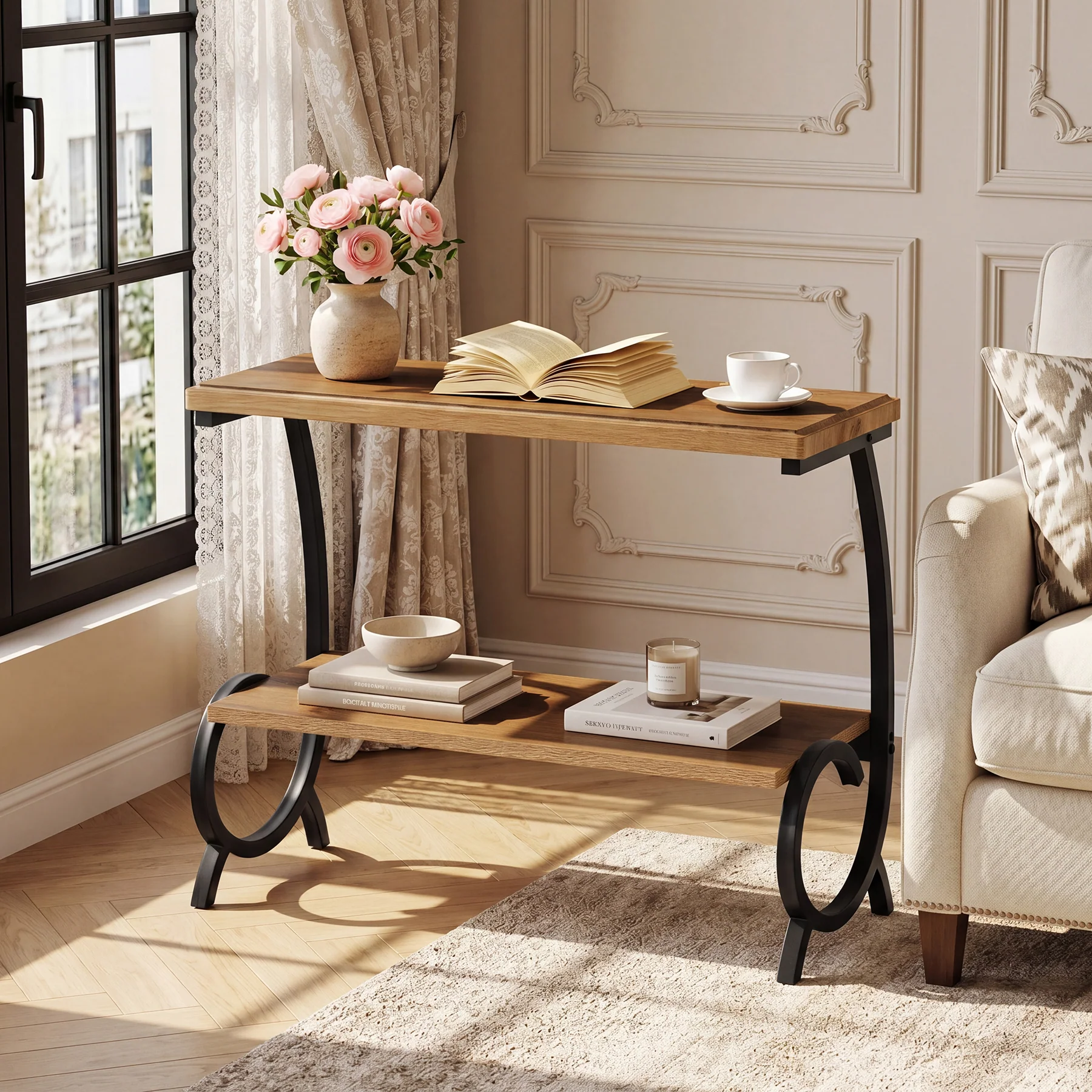 Tribesigns 2-Tier End Table, J-Shaped Side Table for Living Room - Image 11
