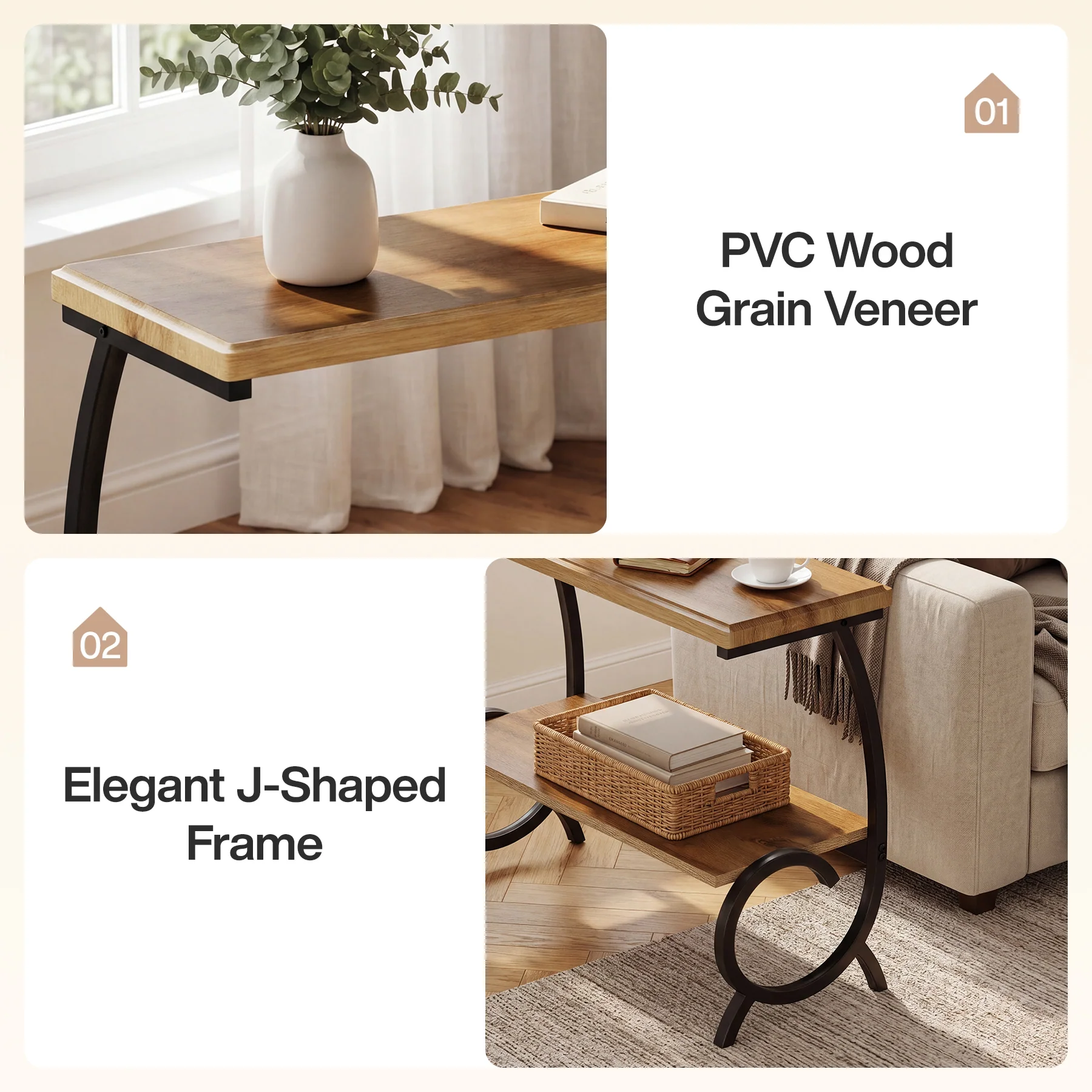 Tribesigns 2-Tier End Table, J-Shaped Side Table for Living Room - Image 3