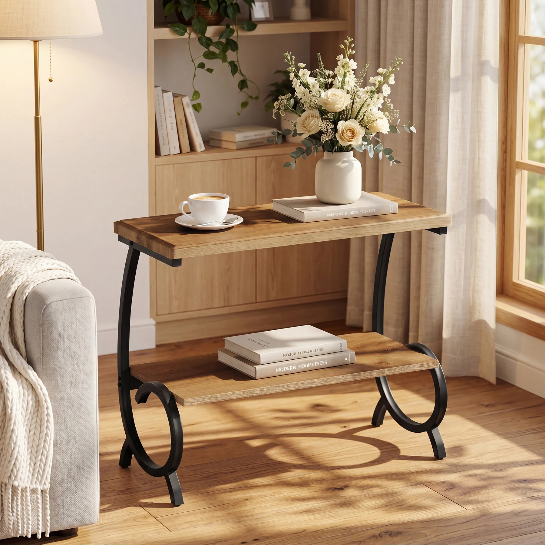 Tribesigns 2-Tier End Table, J-Shaped Side Table for Living Room - Image 4
