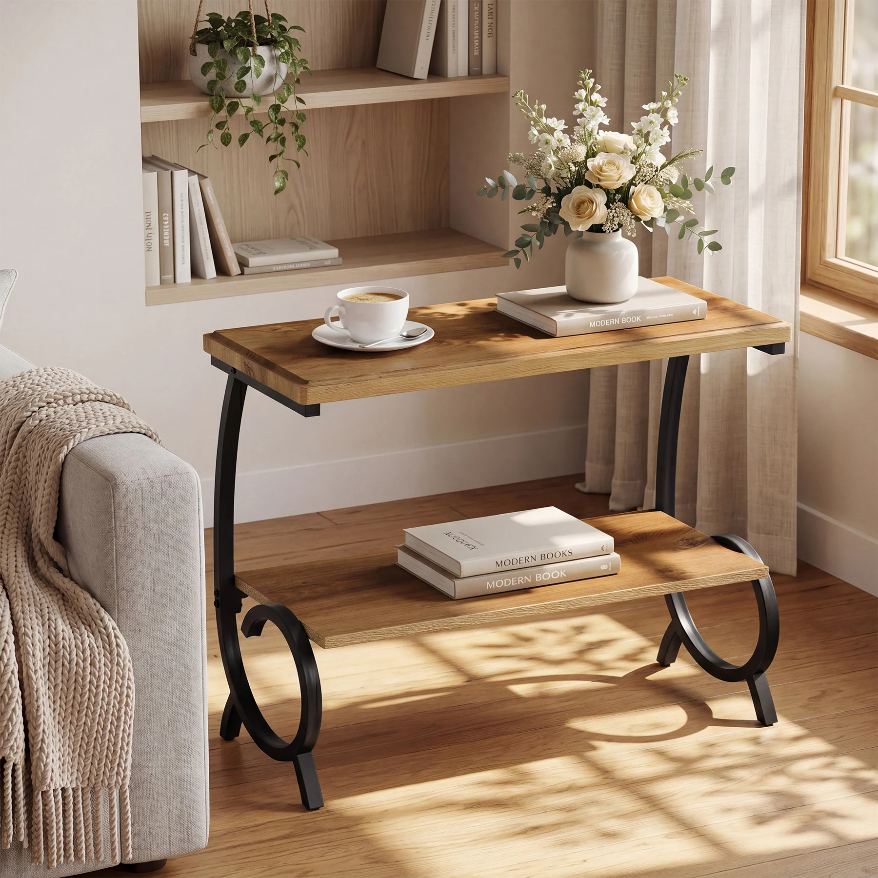 Tribesigns 2-Tier End Table, J-Shaped Side Table for Living Room - Image 5