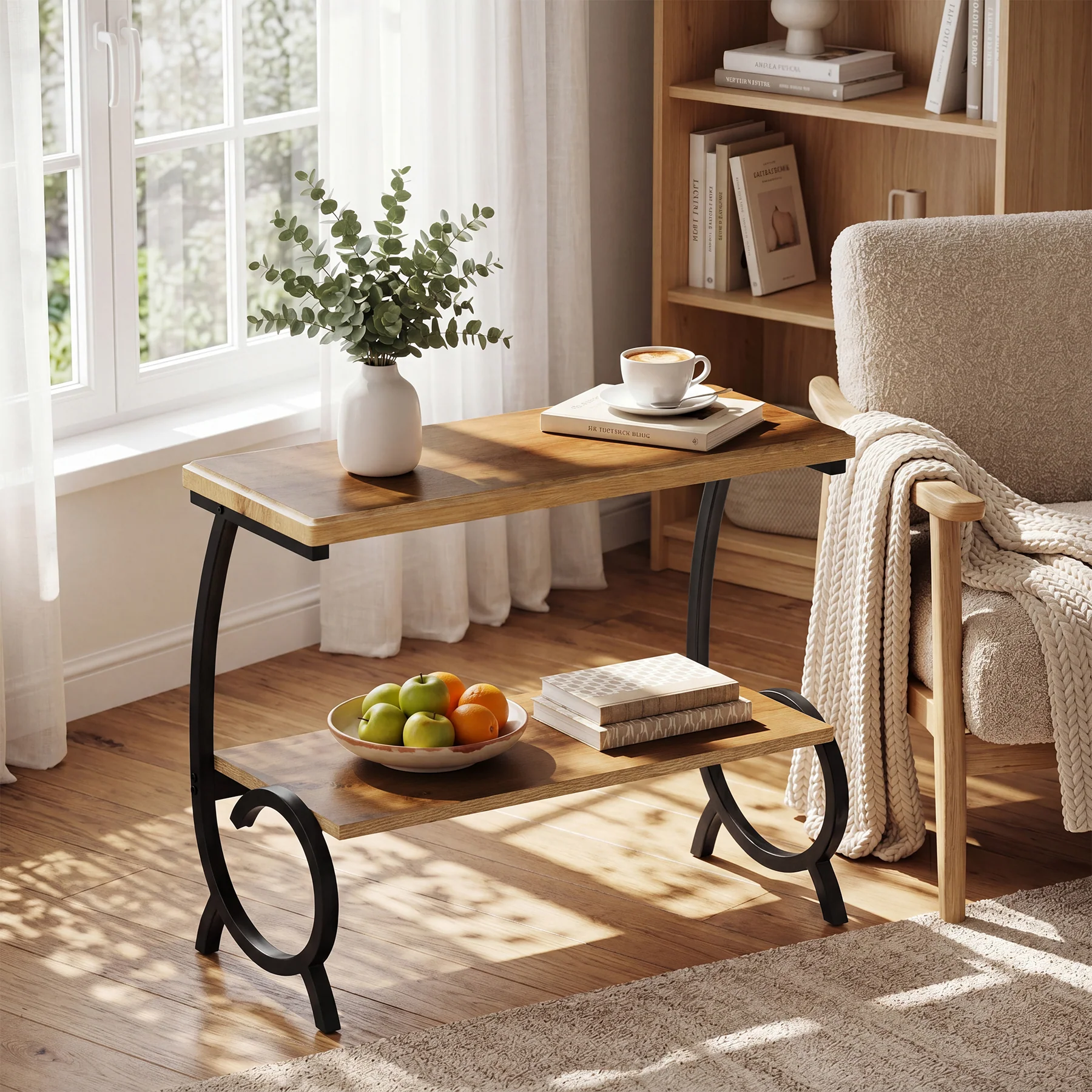 Tribesigns 2-Tier End Table, J-Shaped Side Table for Living Room - Image 7