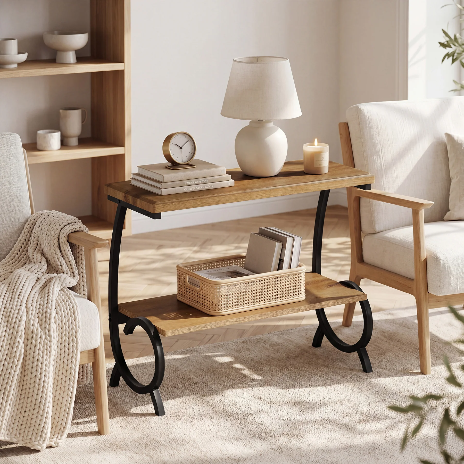 Tribesigns 2-Tier End Table, J-Shaped Side Table for Living Room - Image 8