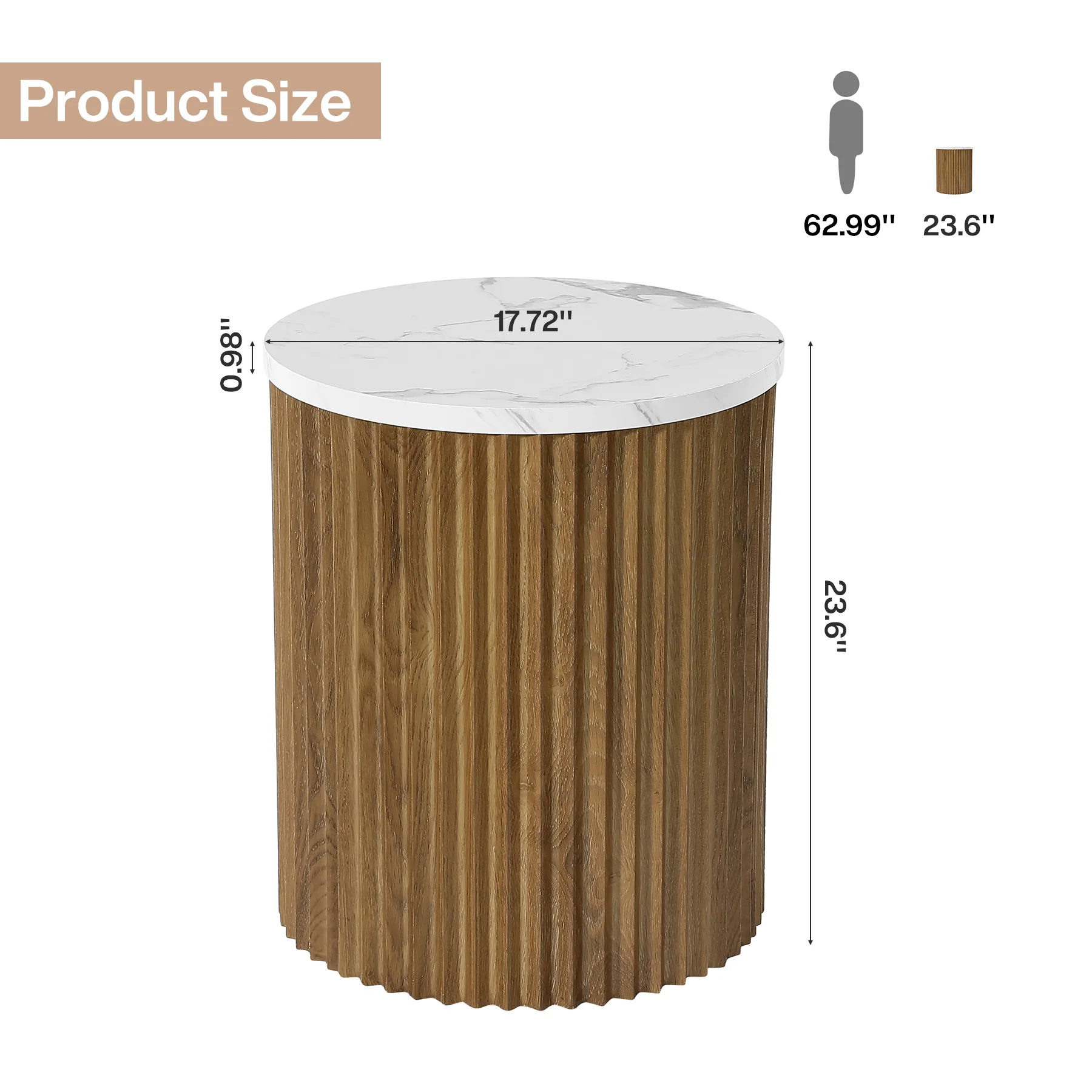 Round End Table, 23.6" Tall Side Table with Faux Marble Tabletop - Image 2