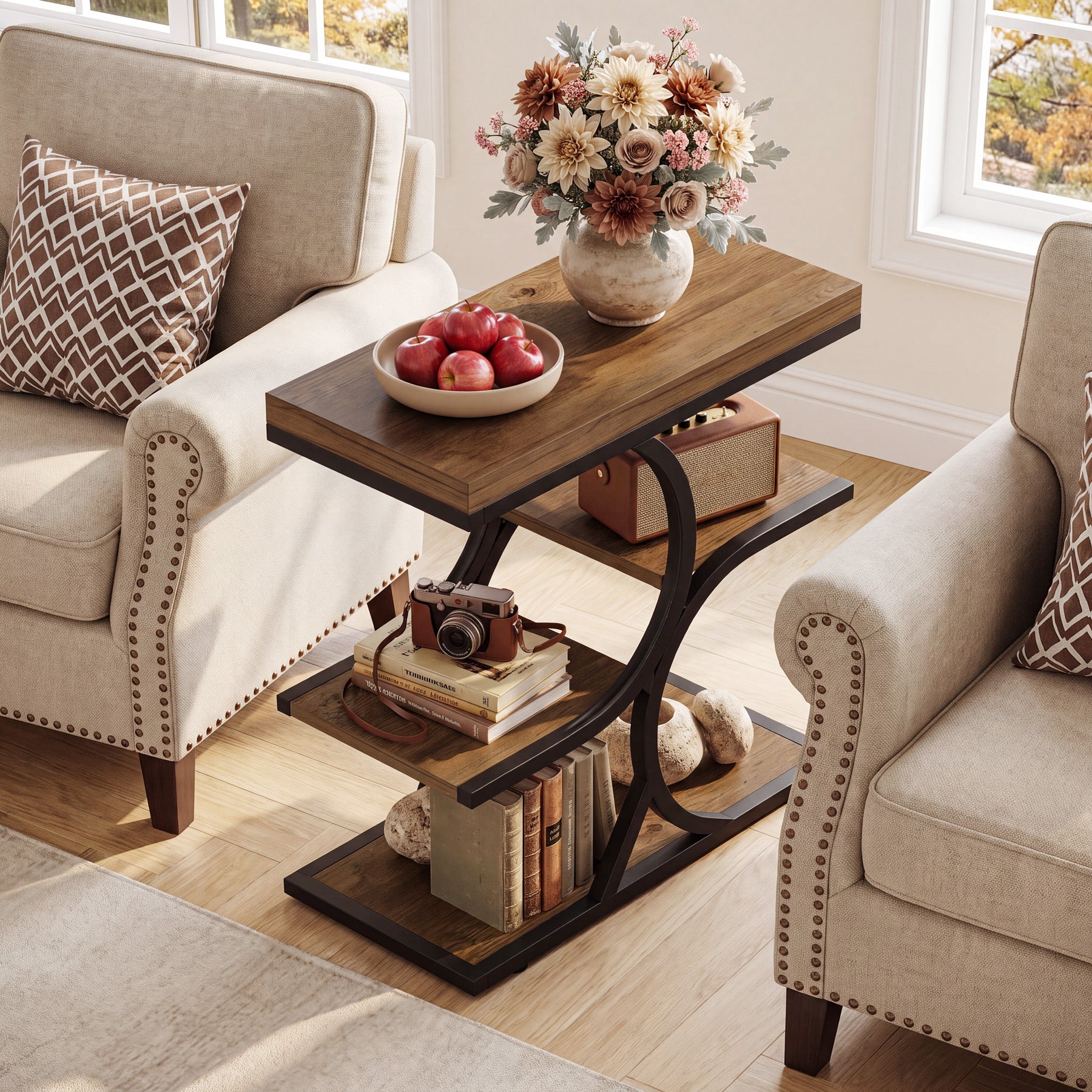 23.62" End Table with 4-Tier Shelf, Narrow Side Table with Metal Frame for Small Spaces - Image 5