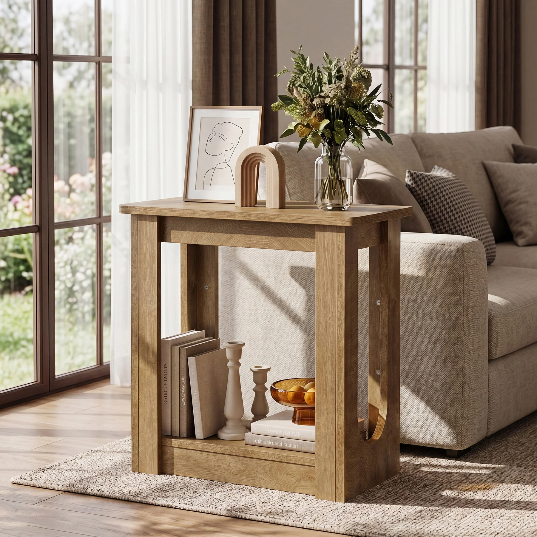 23.62" End Table with Storage Shelves, Narrow Side Table Nightstand for Living Room