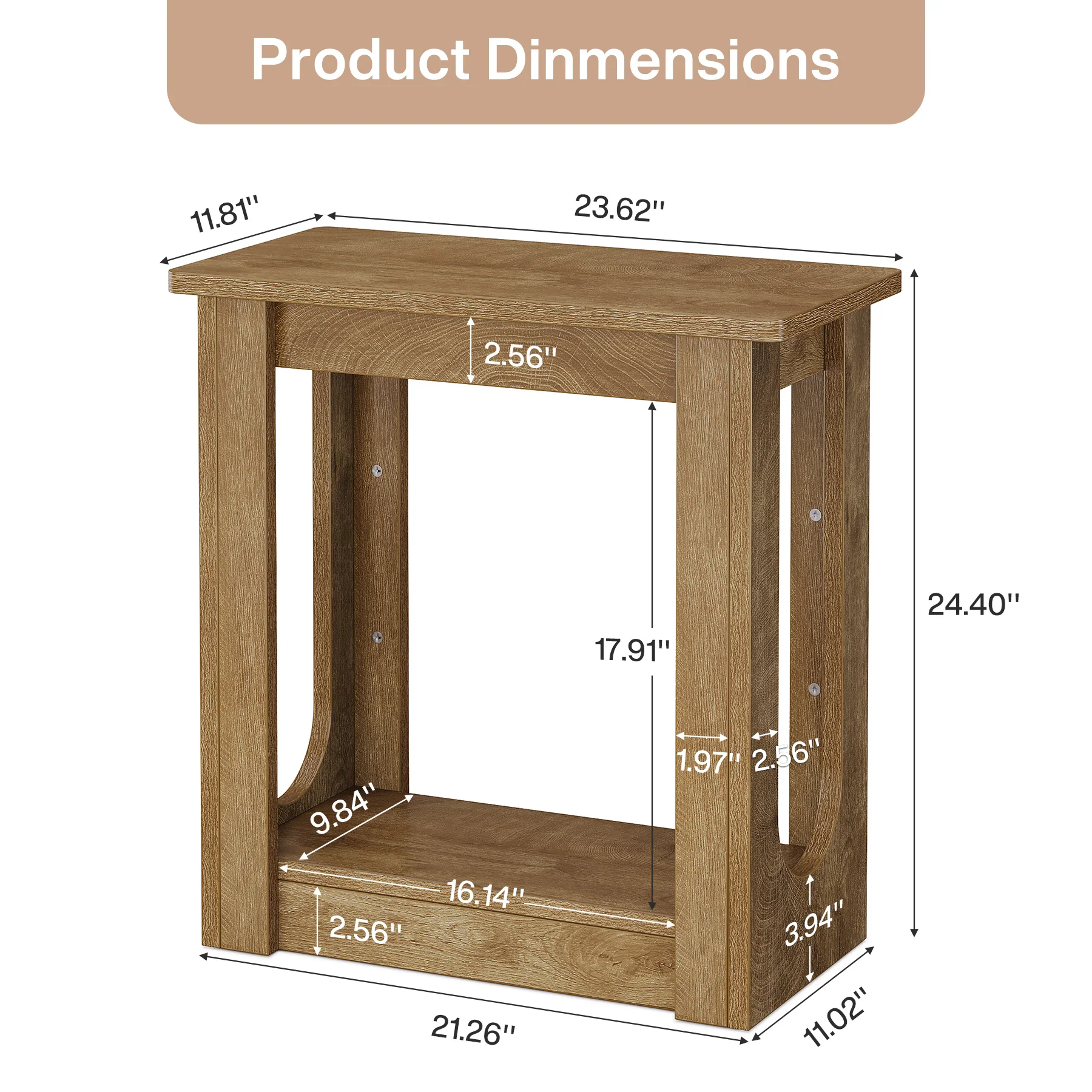 23.62" End Table with Storage Shelves, Narrow Side Table Nightstand for Living Room - Image 2
