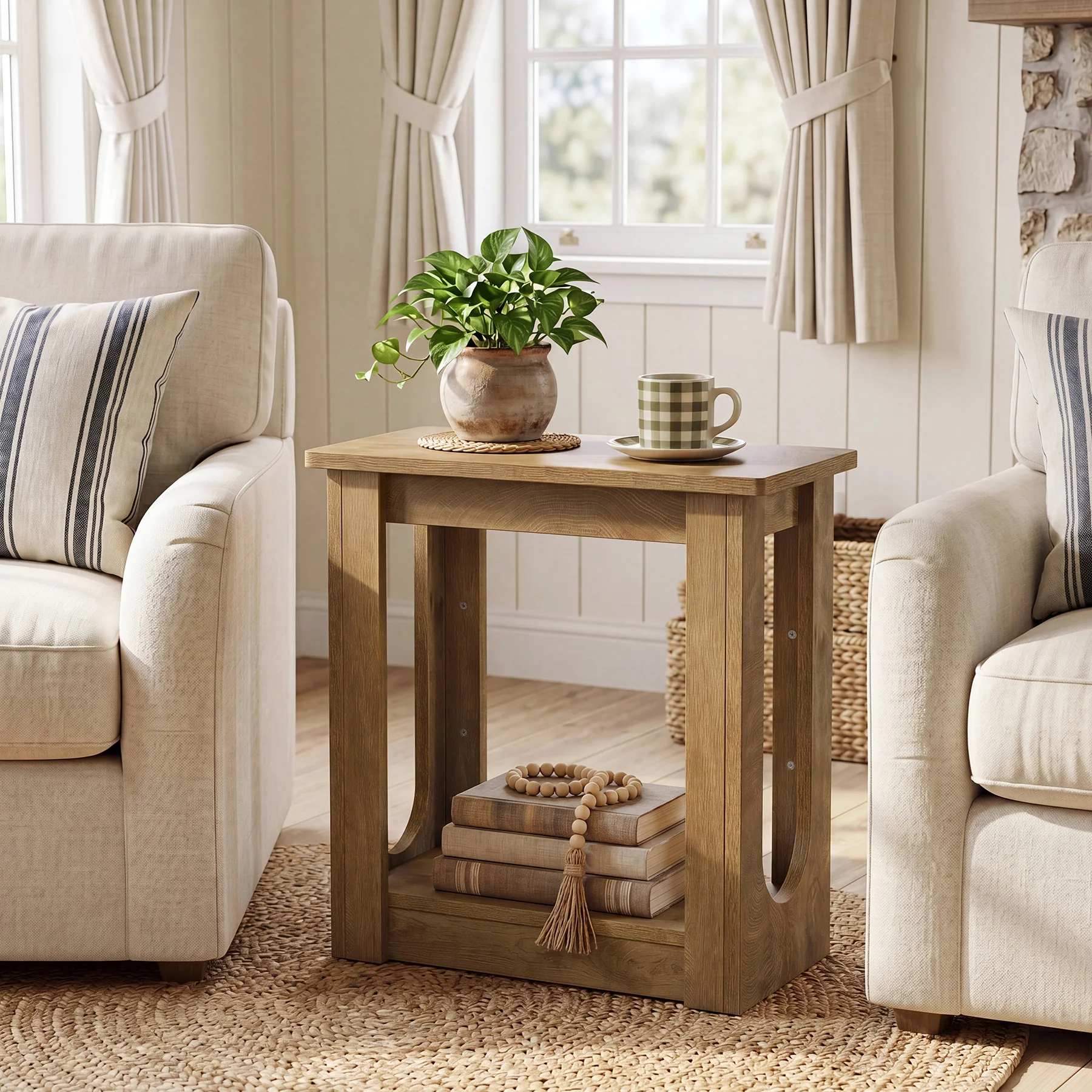 23.62" End Table with Storage Shelves, Narrow Side Table Nightstand for Living Room - Image 3