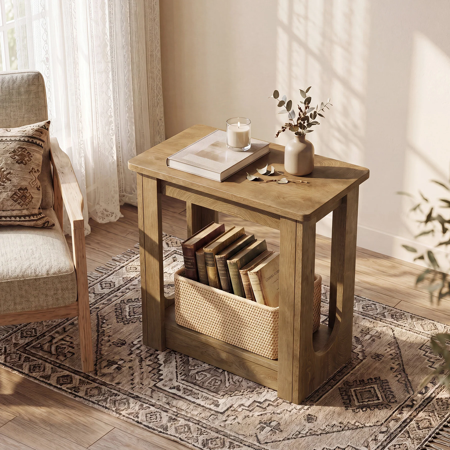 23.62" End Table with Storage Shelves, Narrow Side Table Nightstand for Living Room - Image 5