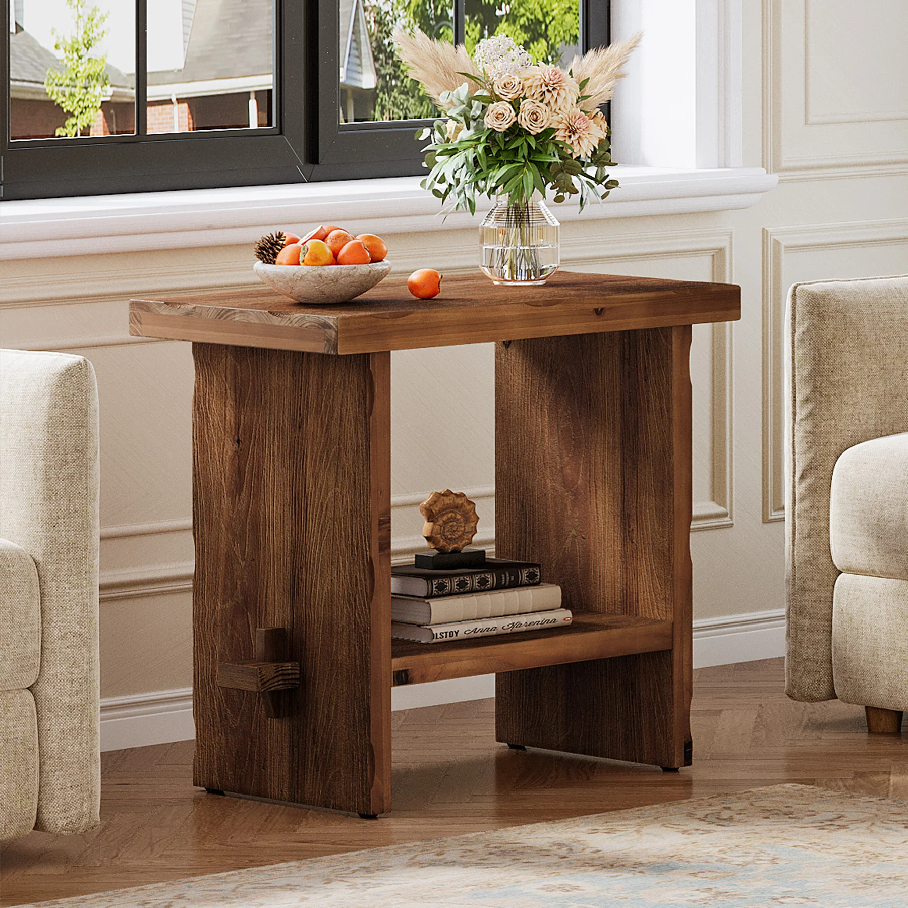 Tribesigns 23.62-Inch Solid Wood Side Table, Wooden End Table with Solid Base - Image 11