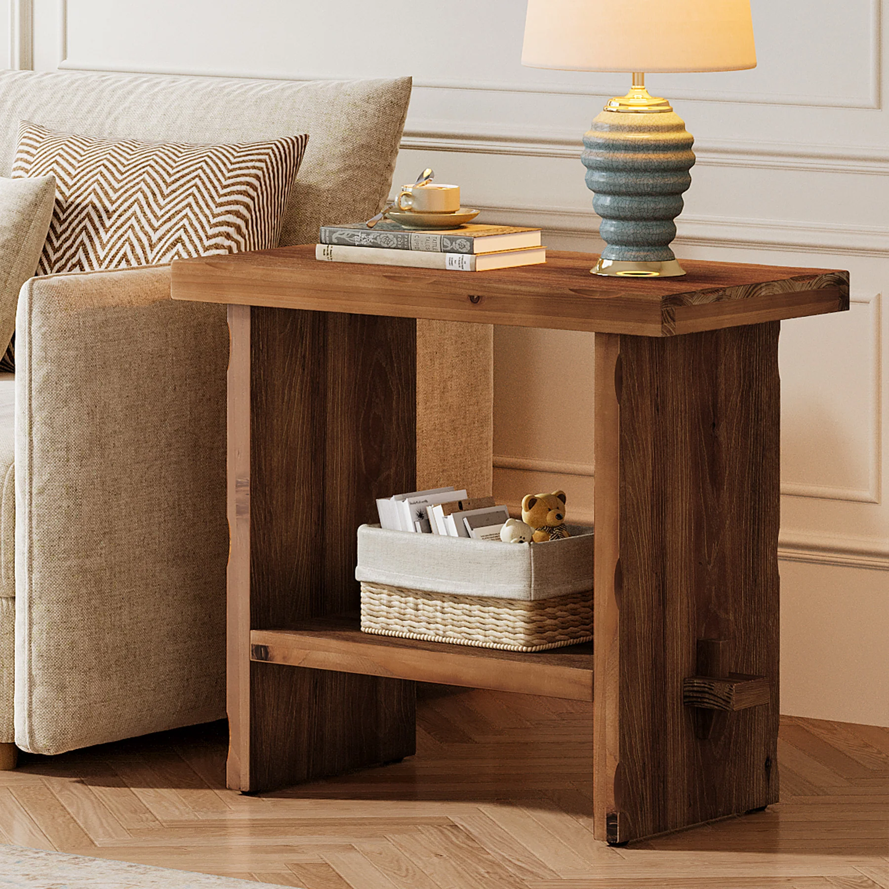 Tribesigns 23.62-Inch Solid Wood Side Table, Wooden End Table with Solid Base - Image 12