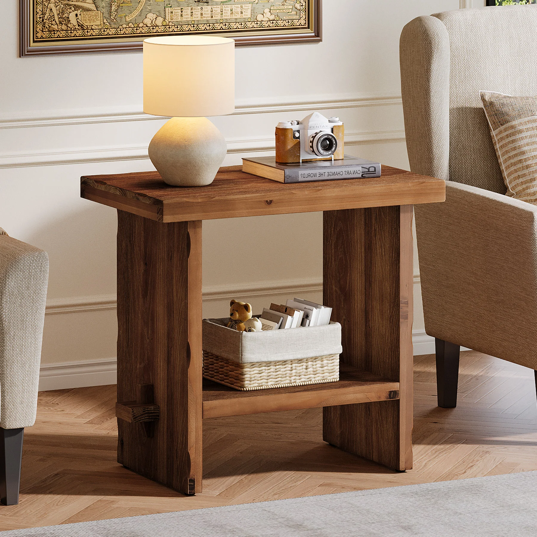 Tribesigns 23.62-Inch Solid Wood Side Table, Wooden End Table with Solid Base - Image 13