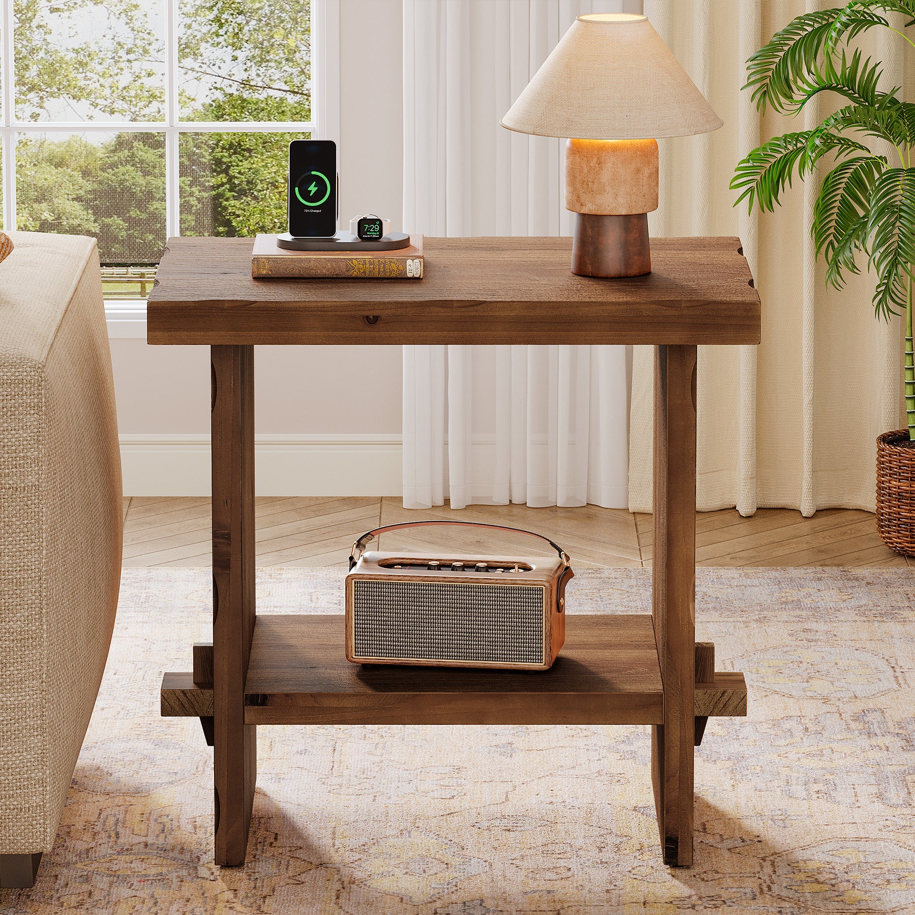 Tribesigns 23.62-Inch Solid Wood Side Table, Wooden End Table with Solid Base - Image 5