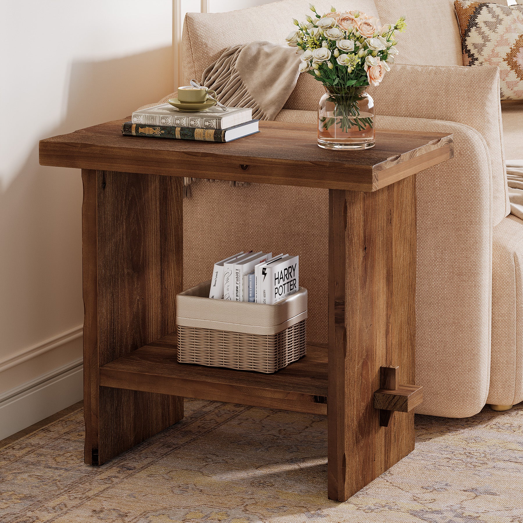 Tribesigns 23.62-Inch Solid Wood Side Table, Wooden End Table with Solid Base - Image 6