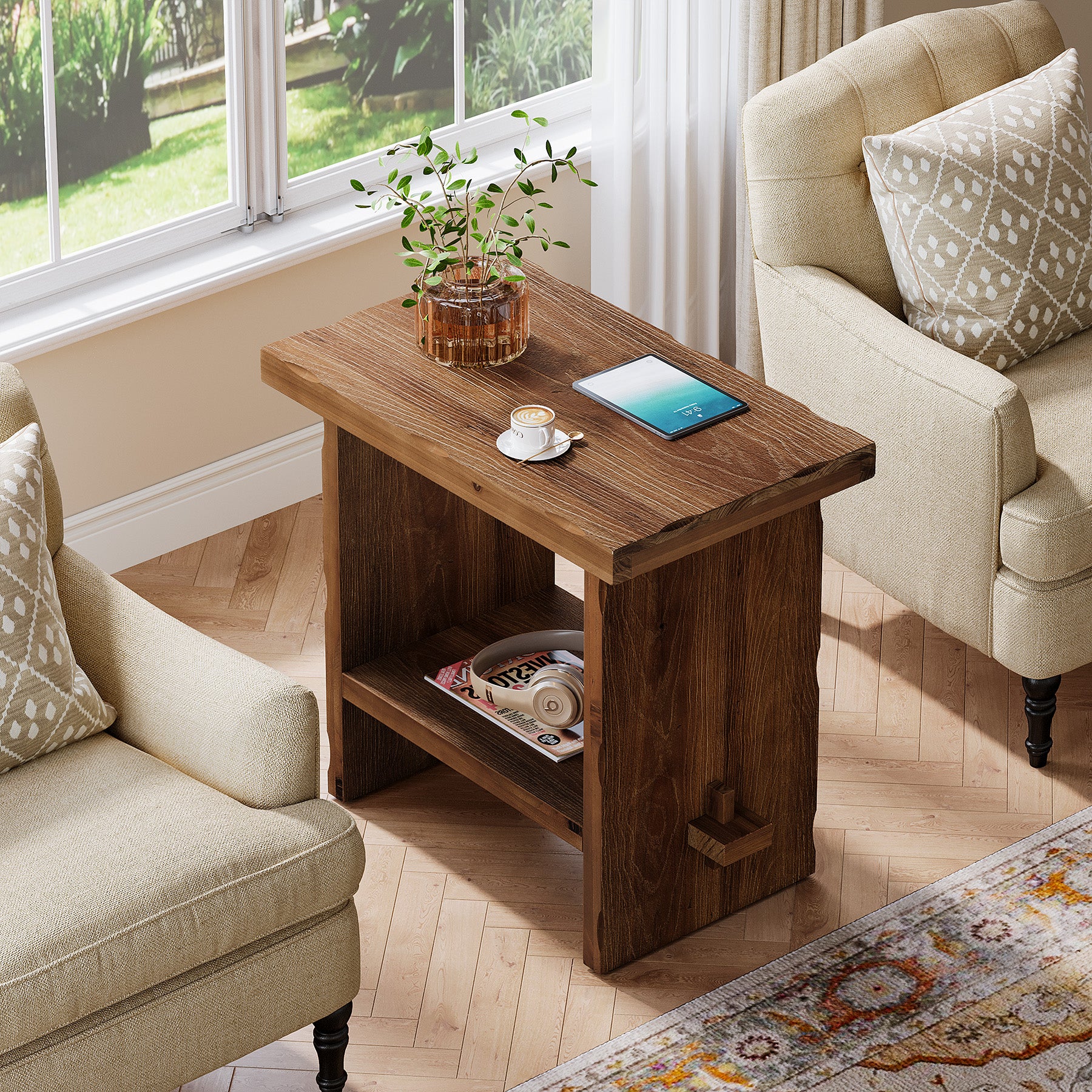 Tribesigns 23.62-Inch Solid Wood Side Table, Wooden End Table with Solid Base - Image 7