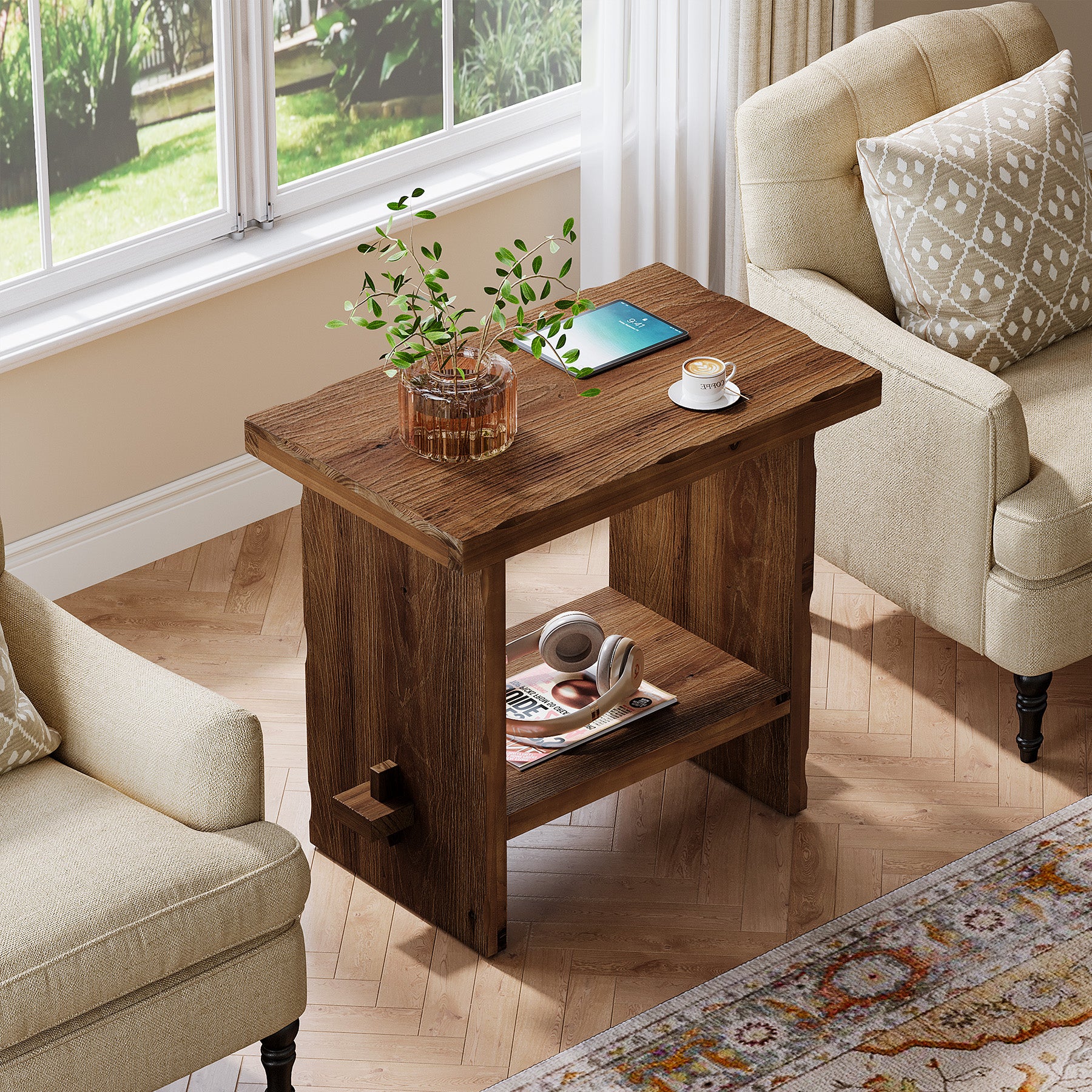 Tribesigns 23.62-Inch Solid Wood Side Table, Wooden End Table with Solid Base - Image 8