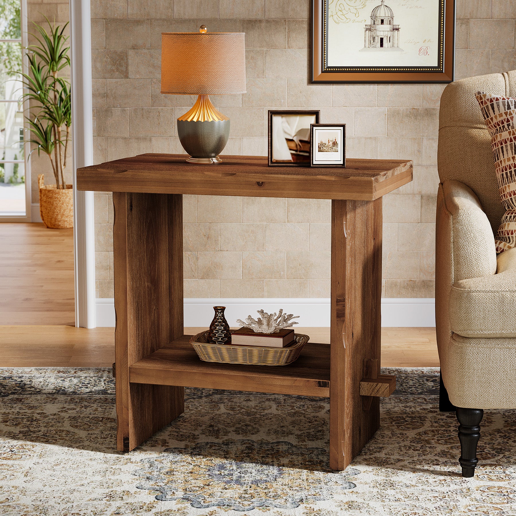Tribesigns 23.62-Inch Solid Wood Side Table, Wooden End Table with Solid Base - Image 9