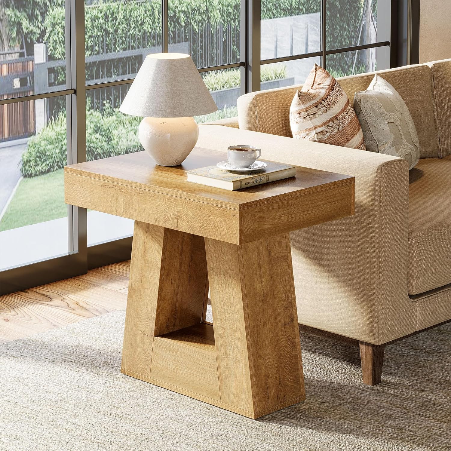 24" End Table, 2-Tier Narrow Side Table with Trapezoid Base - Image 5