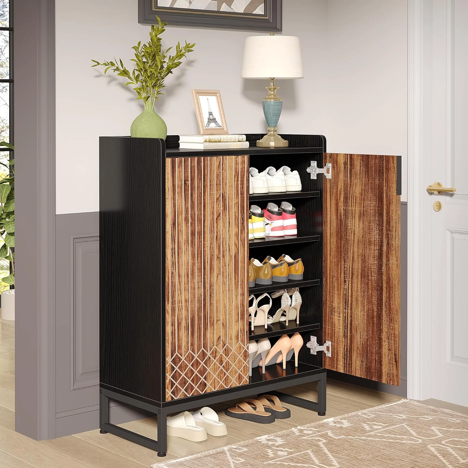 Modern Shoe Cabinet with Doors, 5-Tier Modern Shoe Rack Organizer - Image 11