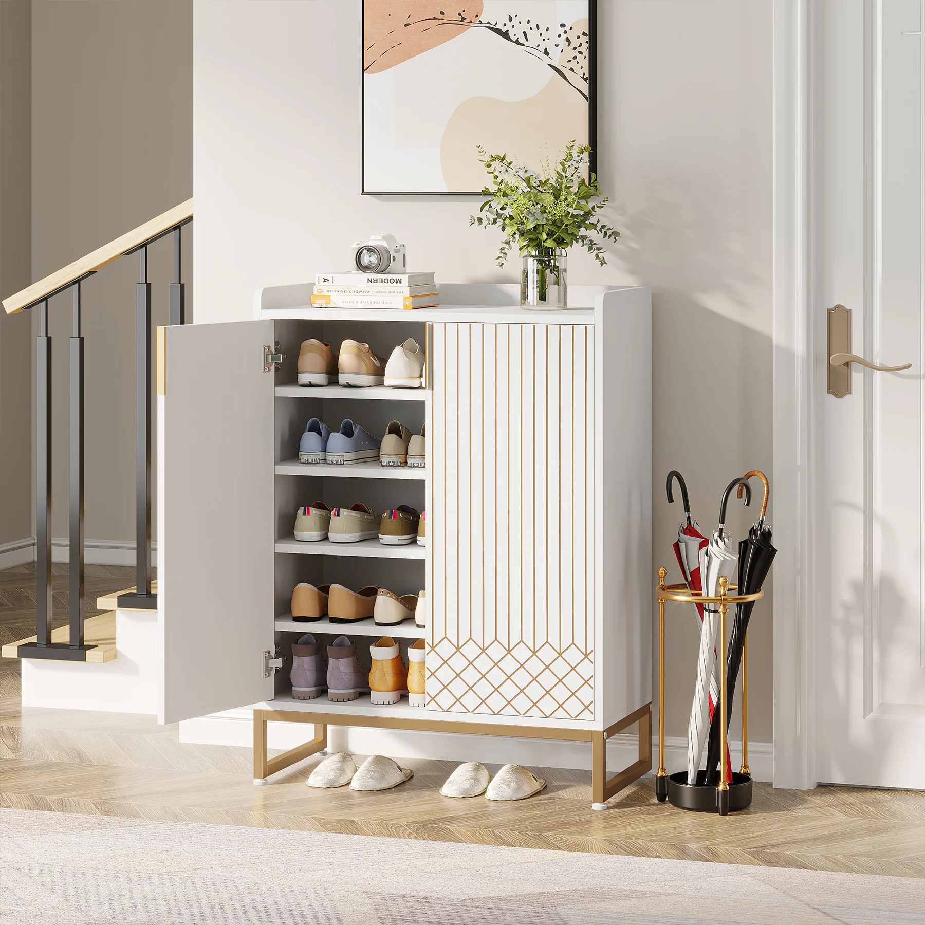 Modern Shoe Cabinet with Doors, 5-Tier Modern Shoe Rack Organizer - Image 4