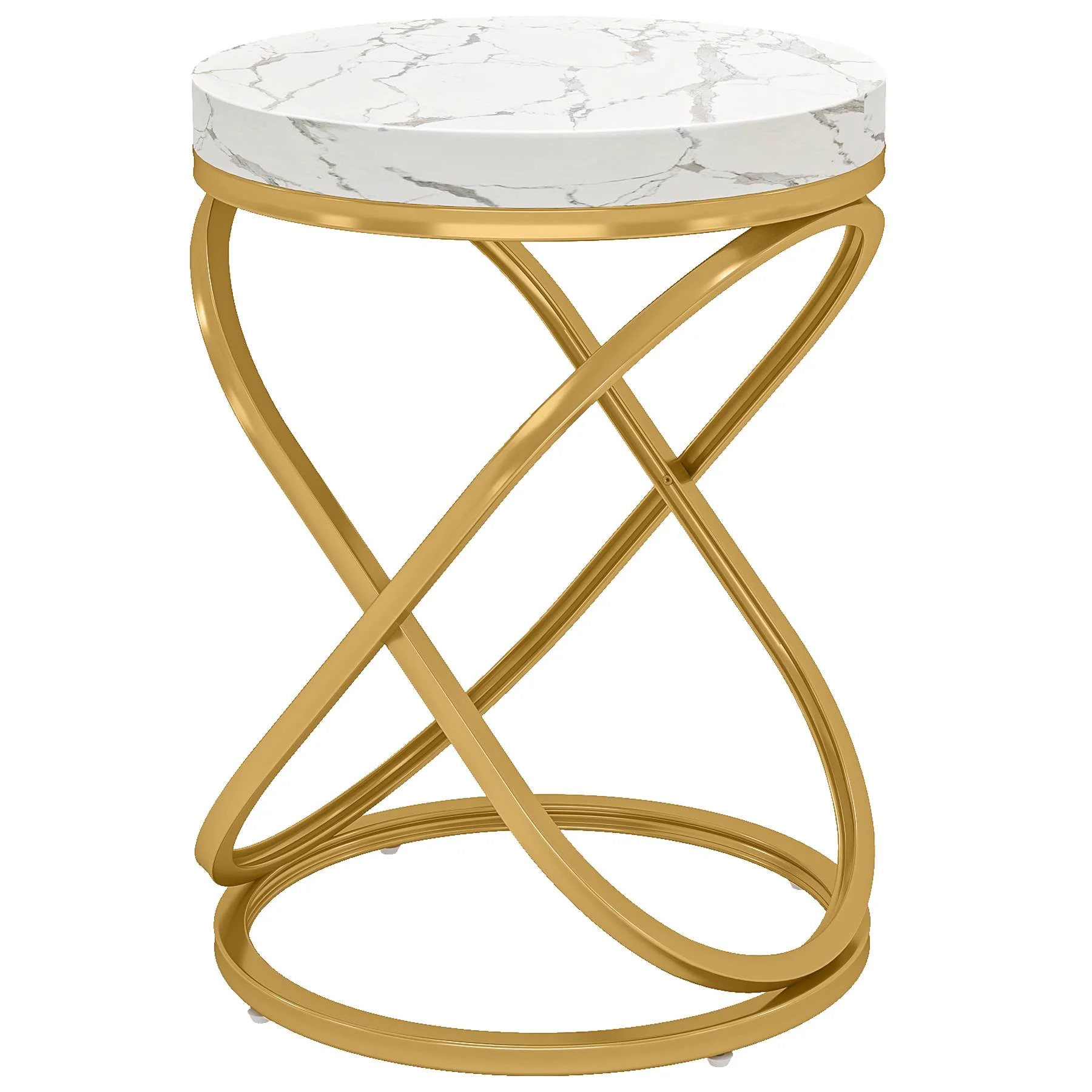 Round End Table, 26" Tall Sofa Side Table with Faux Marble Top - Image 7