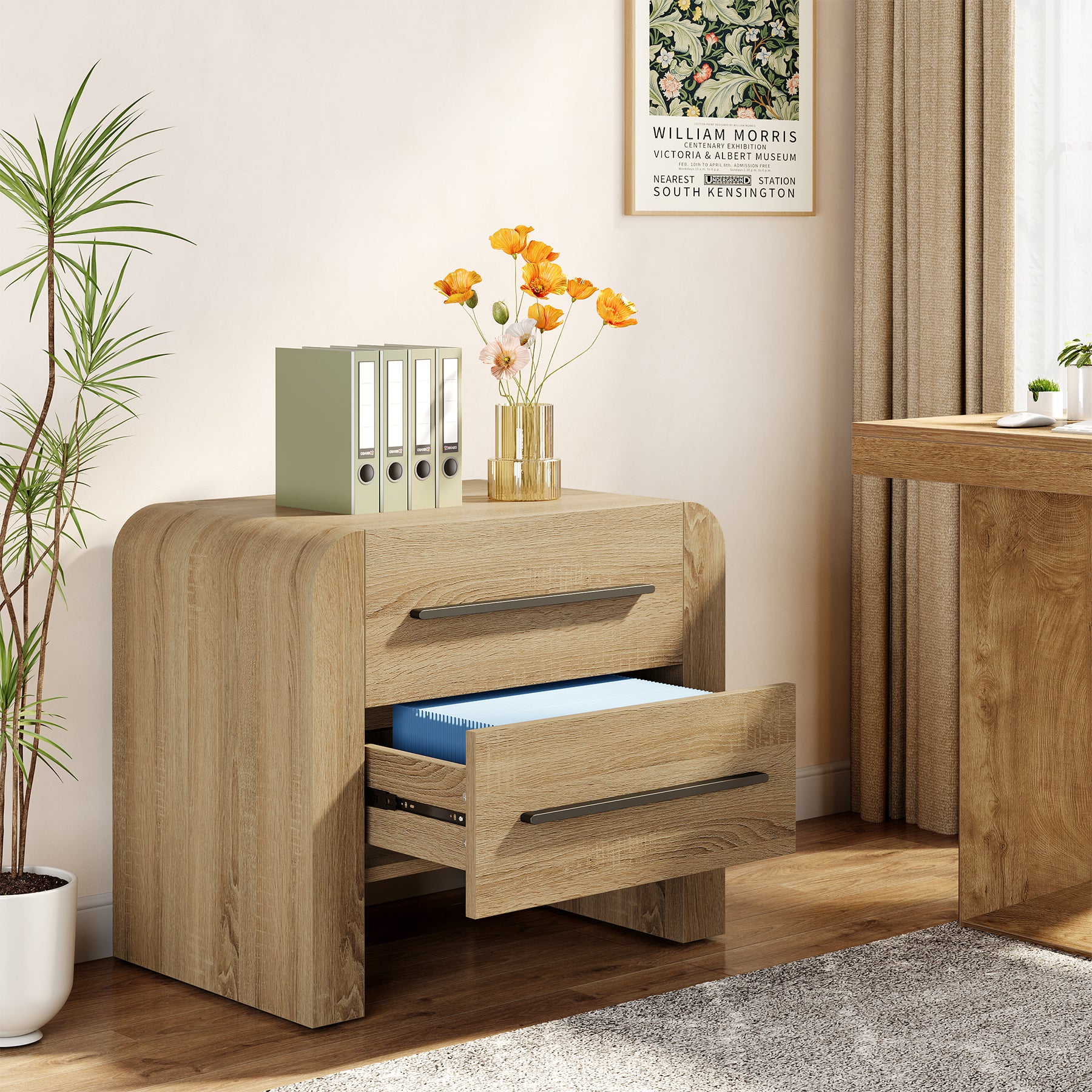 27.55" Nightstand with 2 Drawers, Modern Curved Bedside Table with Storage - Image 4