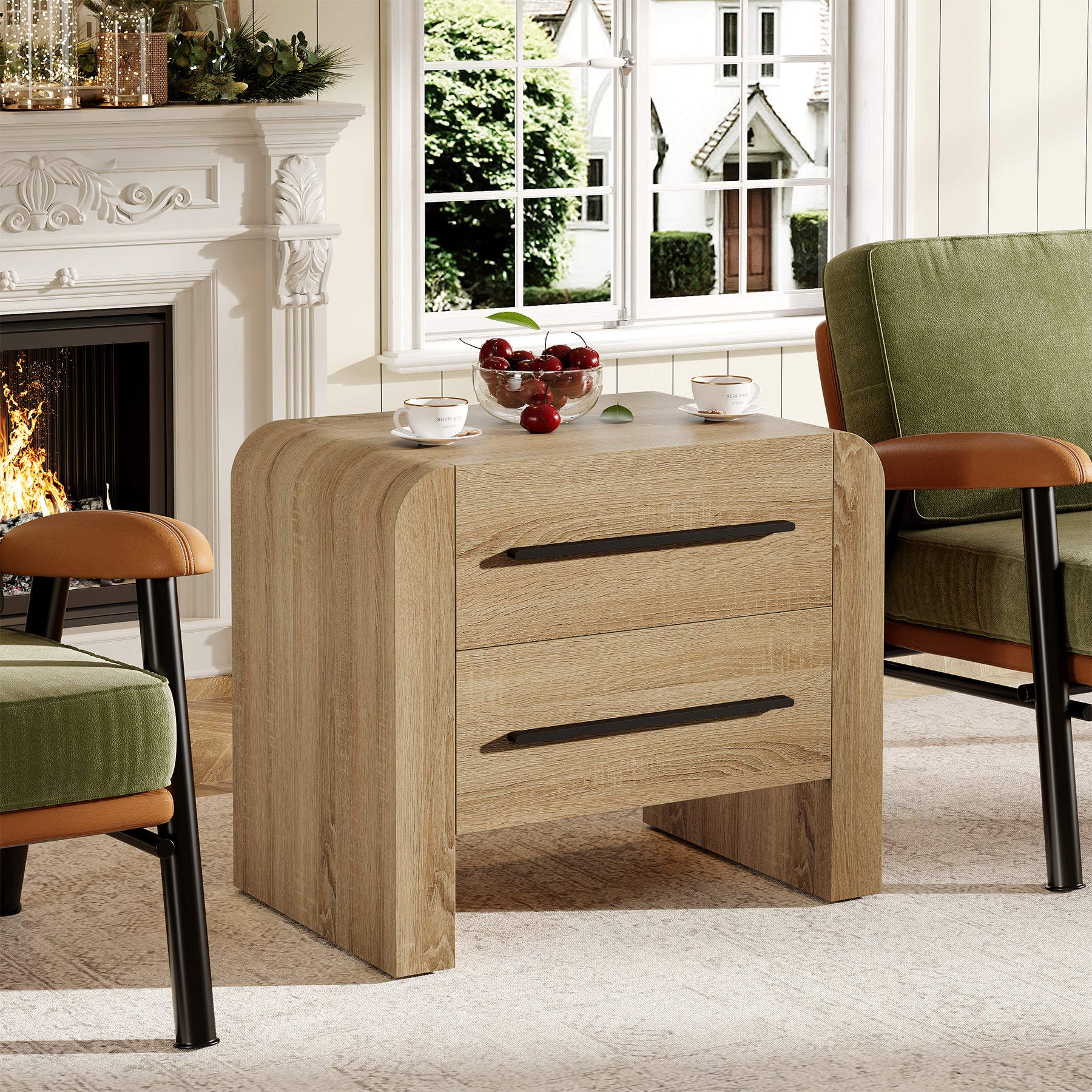 27.55" Nightstand with 2 Drawers, Modern Curved Bedside Table with Storage - Image 5
