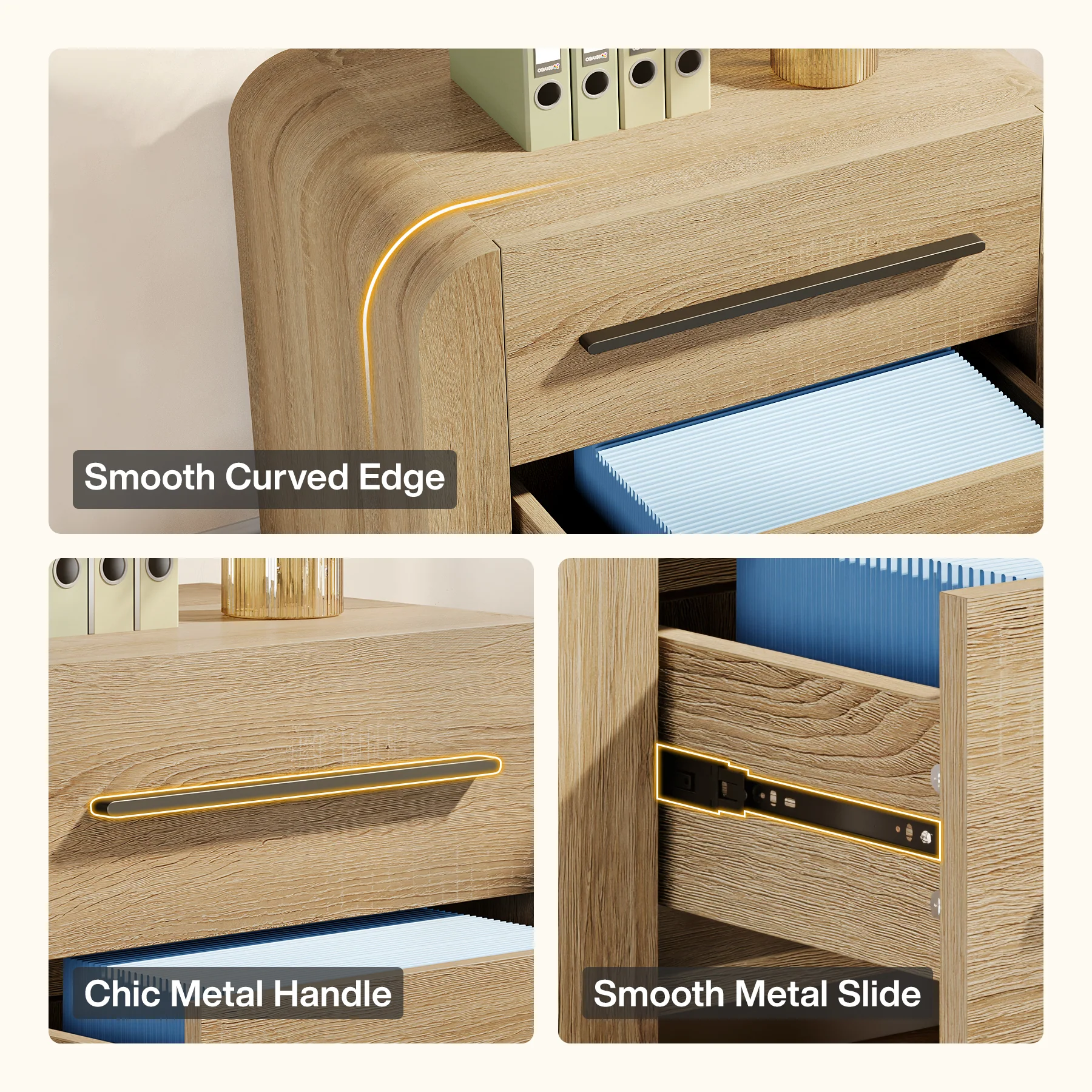 27.55" Nightstand with 2 Drawers, Modern Curved Bedside Table with Storage - Image 6