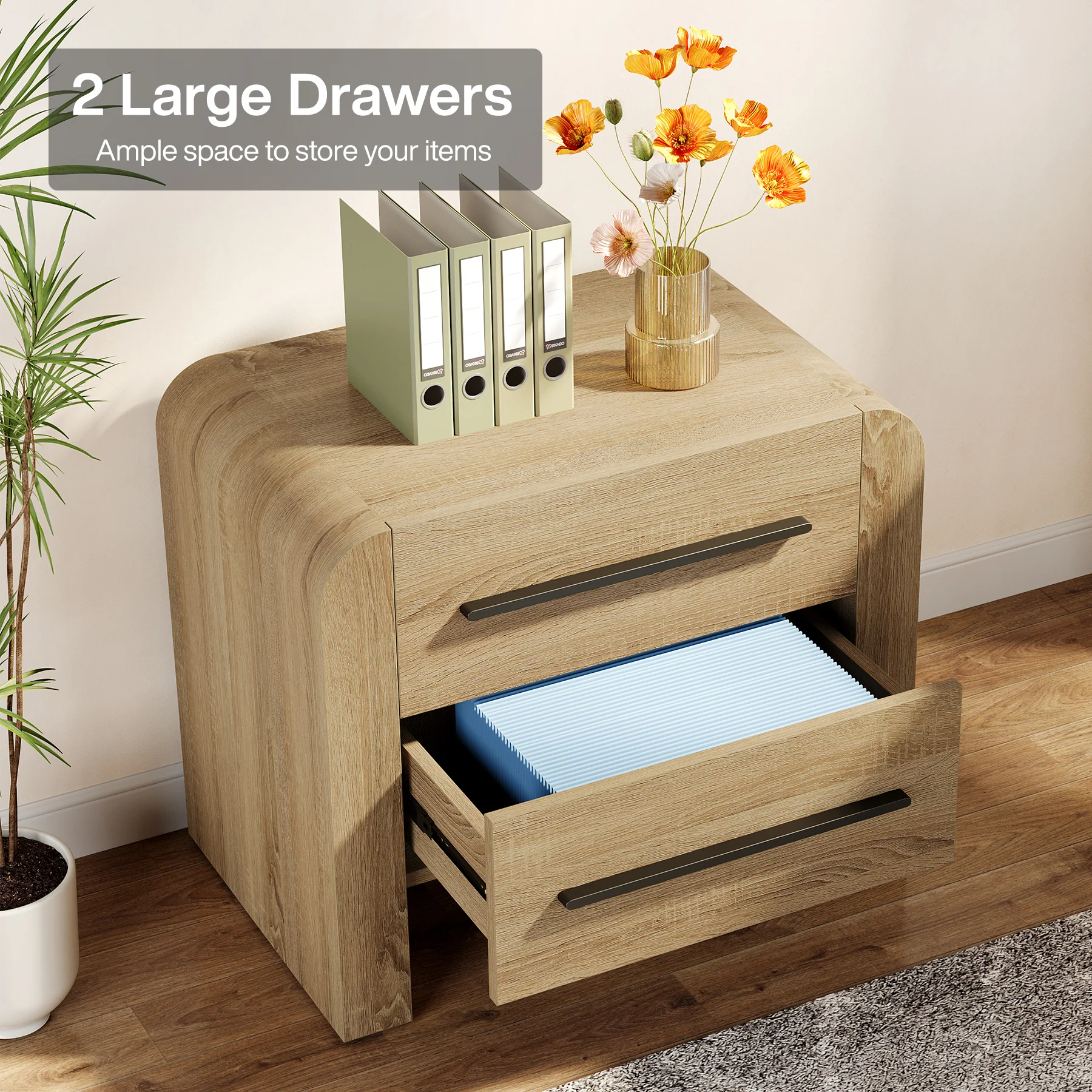 27.55" Nightstand with 2 Drawers, Modern Curved Bedside Table with Storage - Image 7