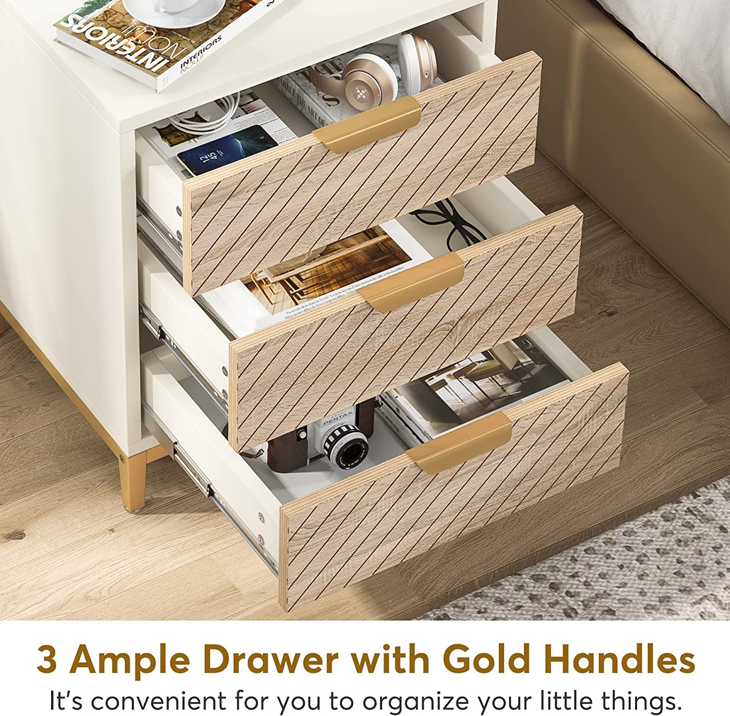 3-Drawer Nightstand Bedside End Table for Bedroom - Image 6