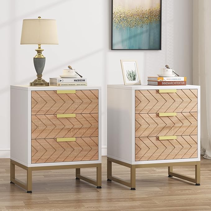 3 Drawers Nightstand, Modern Bedside End Table with Metal Frame - Image 4