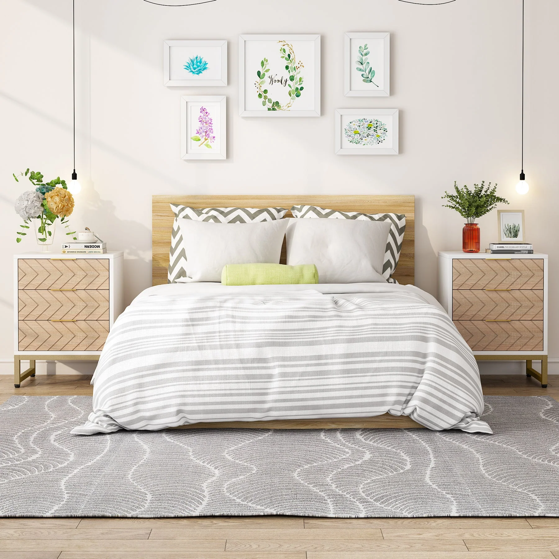 3 Drawers Nightstand, Modern Bedside End Table with Metal Frame - Image 5